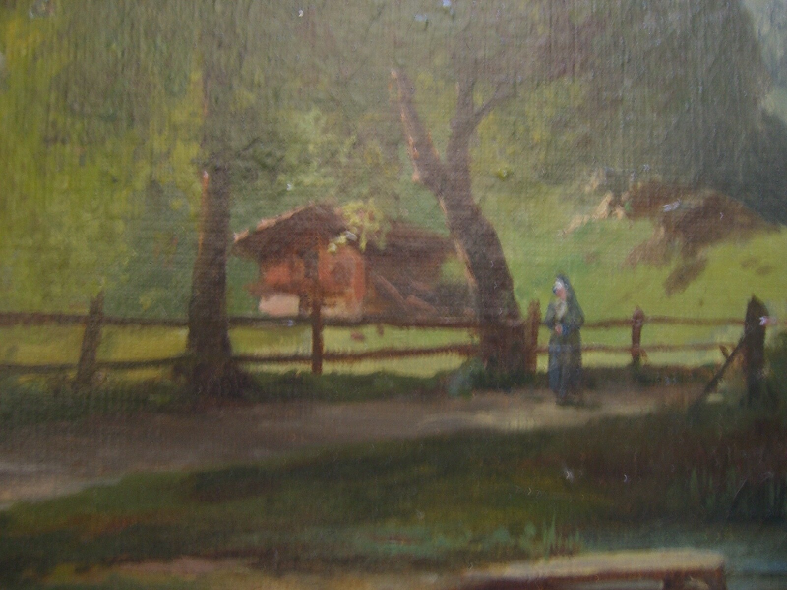 ::ROMANTIC CIRCA 1860 LANDSCAPE FOOTHILLS OF THE Alps oil painting antique frame signed miller