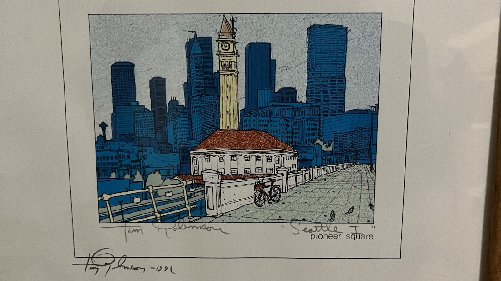 Tim Robinson Print SEATTLE Signed Space Needle Lake Union Downtown PioneerSquare