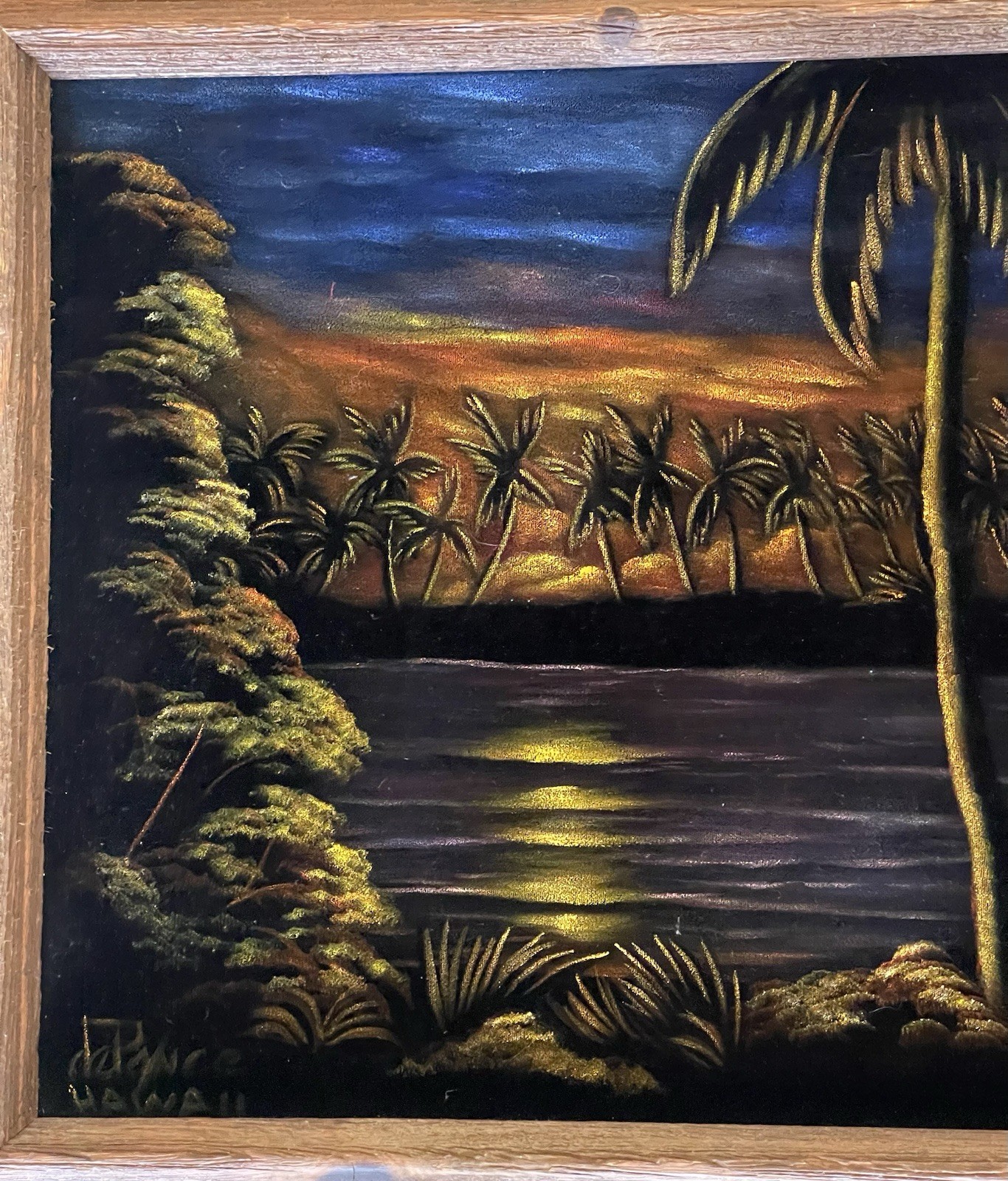 Vintage Hawaii Original Acrylic John De Ponce Hawaiian Sunset Framed Painting
