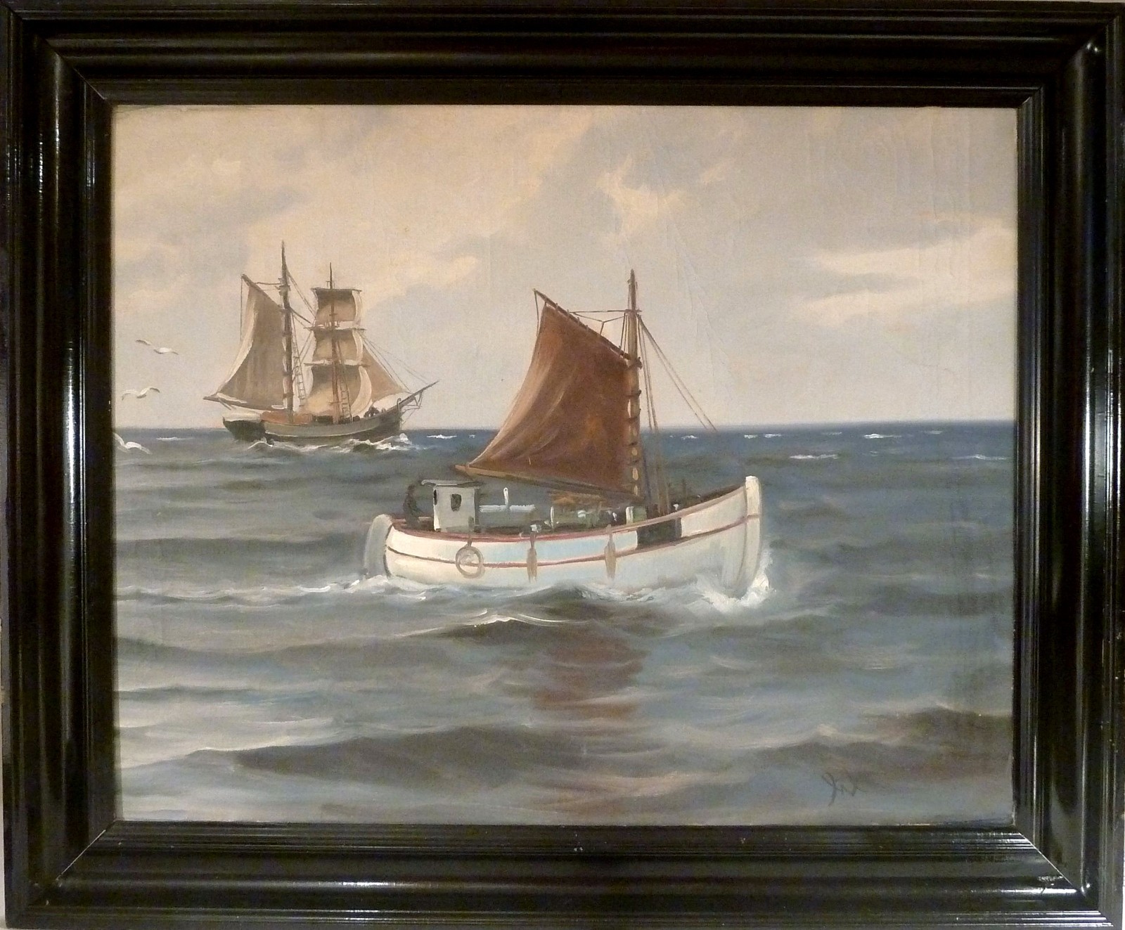 UNIDENTIFIED ARTIST! SEASCAPE WITH FISHINGBOAT AND SAILING SHIPS.