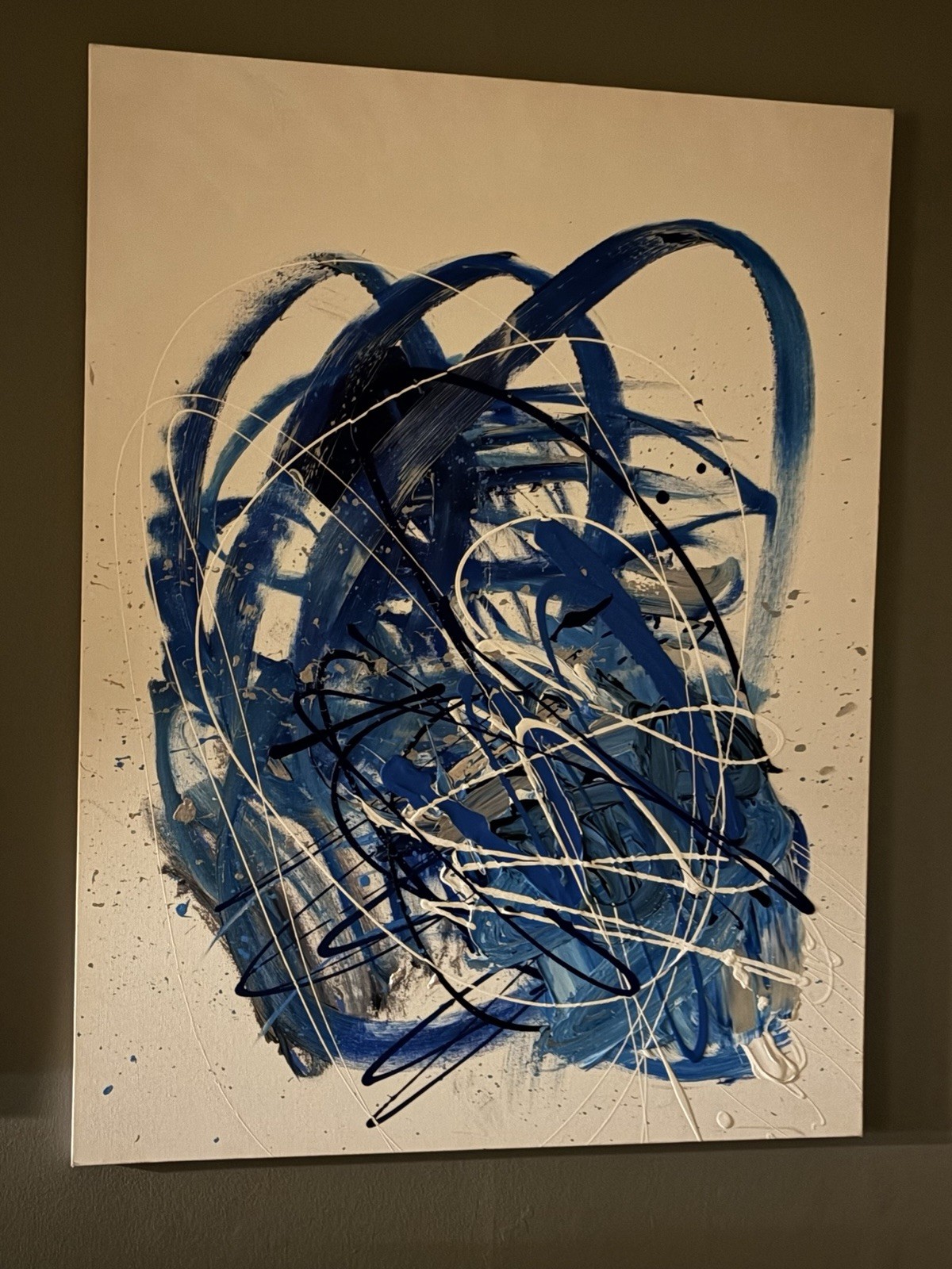Abstract Blue & White Canvas Painting, Contemporary Art Wall Decor, Unframed