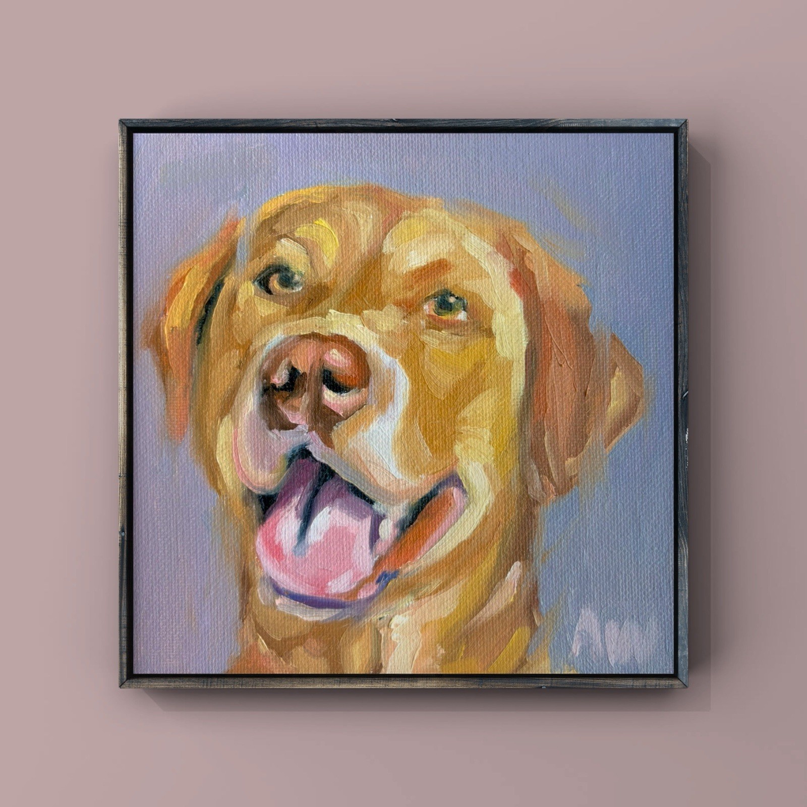 Golden Retriever Dog Original Oil Painting On 6×6 Flat Panel Pet Portrait