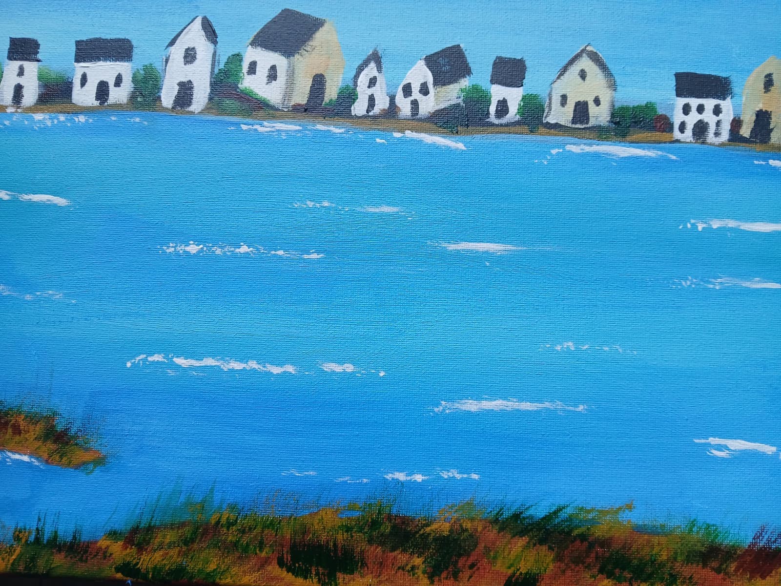 Impressionism 16×20 Seacoast Island Handmade Signed Colorful Art Painting