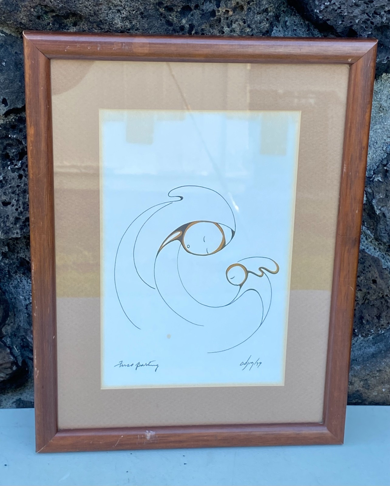 Vintage 1979 Daphne Odjig Signed Mother Child «First Parting» Indigenous Art