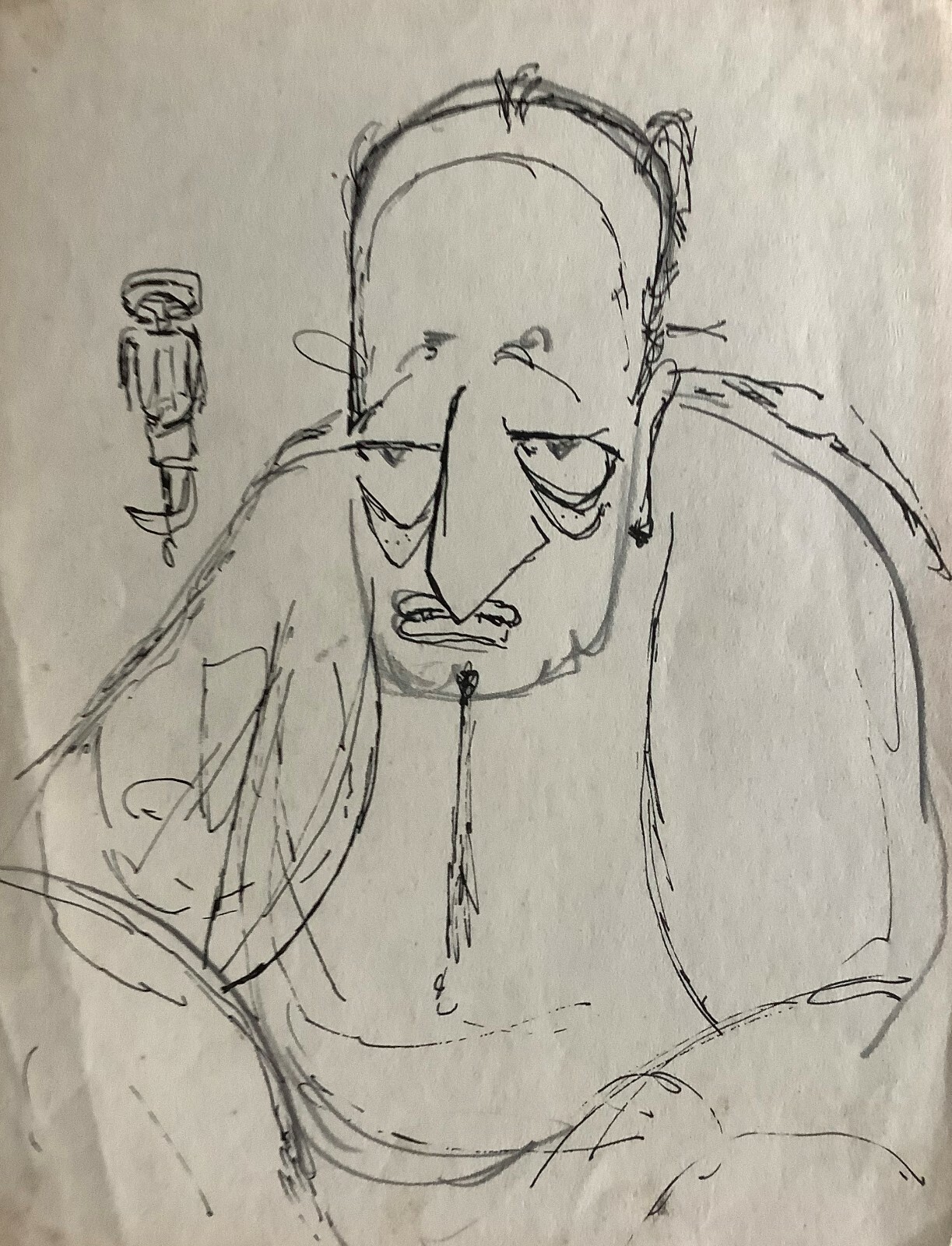 Caricature by Juan David. Miguel Angel Asturias, ca 1967. Original art. Ink
