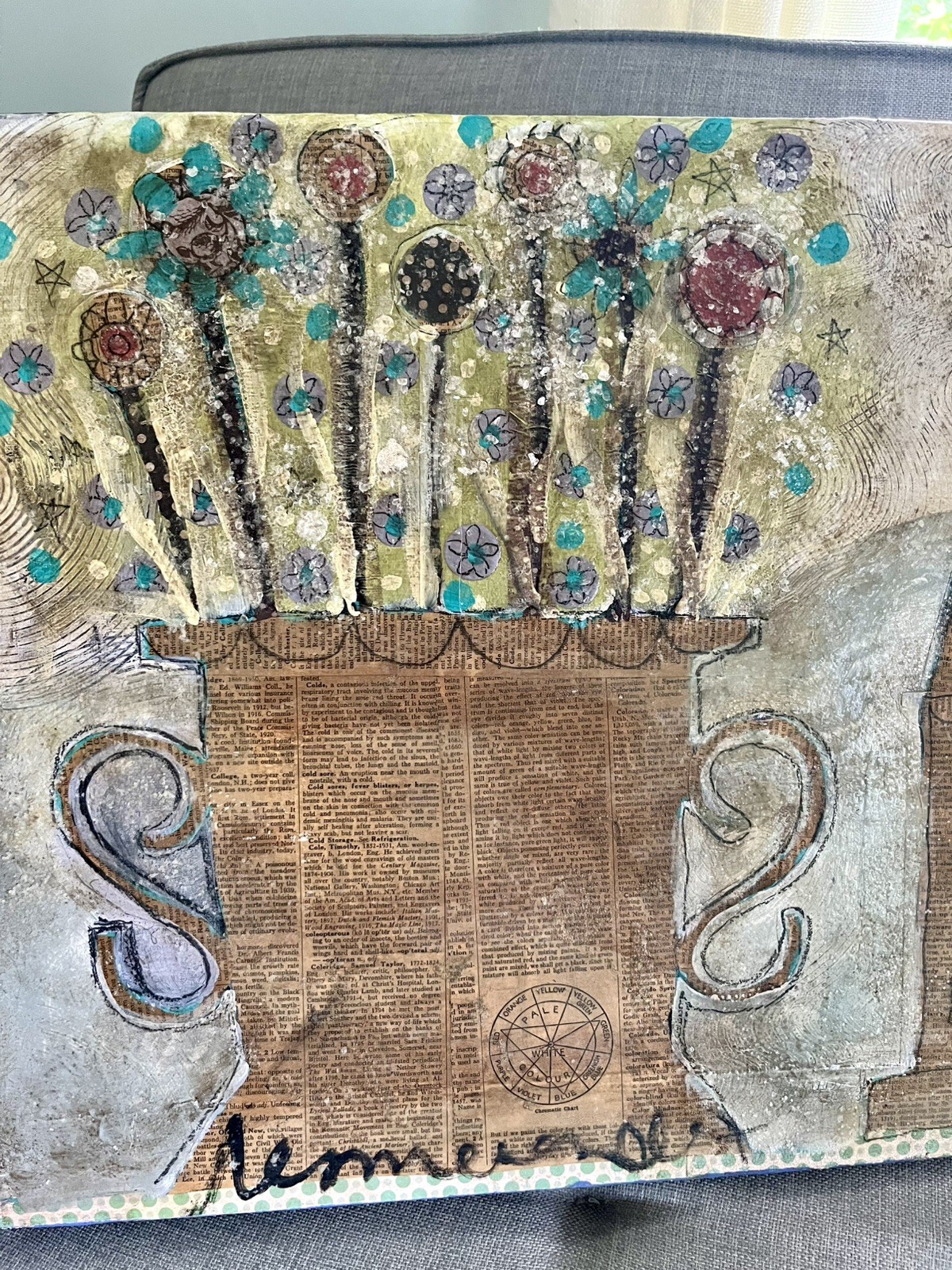 Laurie Messerol One of a kind mixed media on canvas «The PlaceThat» 18 × 36″