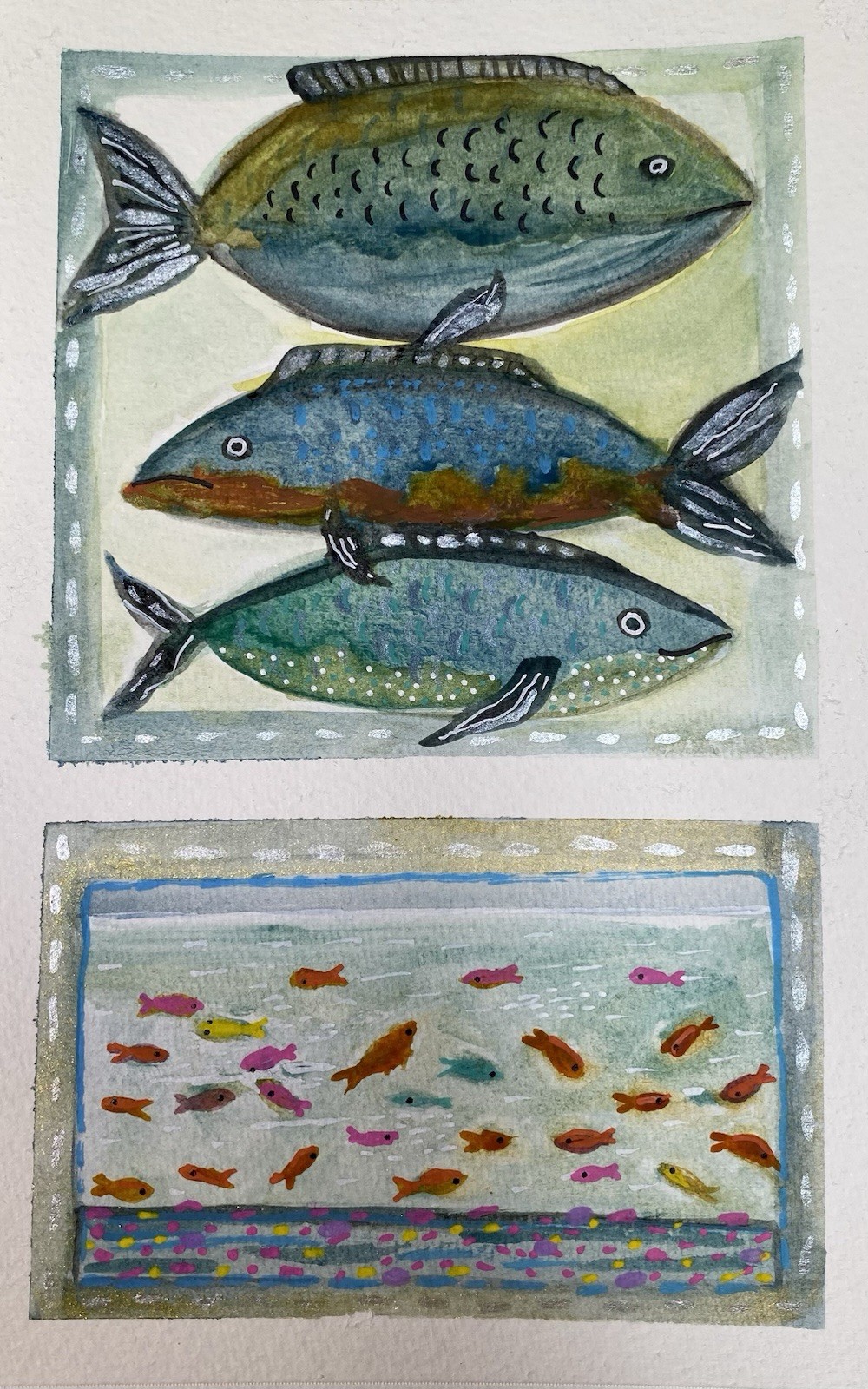 6.5”x8.5” Fish In Pet Store, Watercolor/140 Lb, Handmade, Signed By Artist, COA.