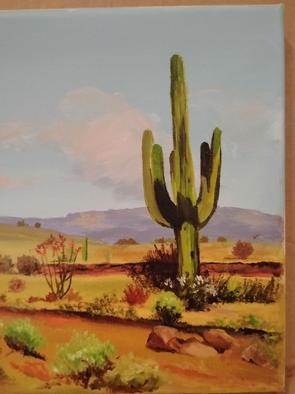 Original Signed Cactus Landscape Oil Painting 🎨 New Mexico Folk Art
