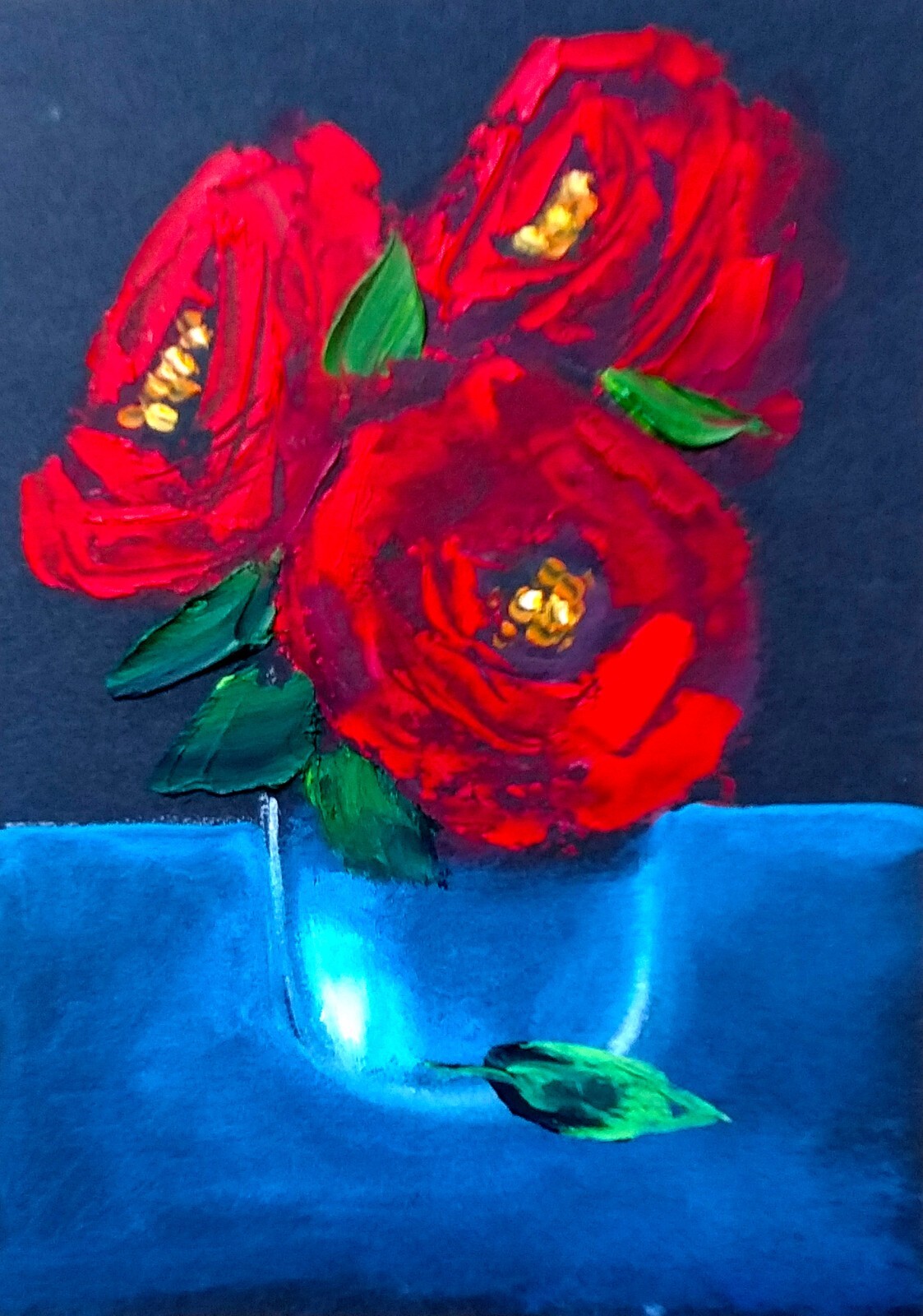 Original Oil Painting Rose Artwork Flower In Vase Impasto Art 5 x 7 in