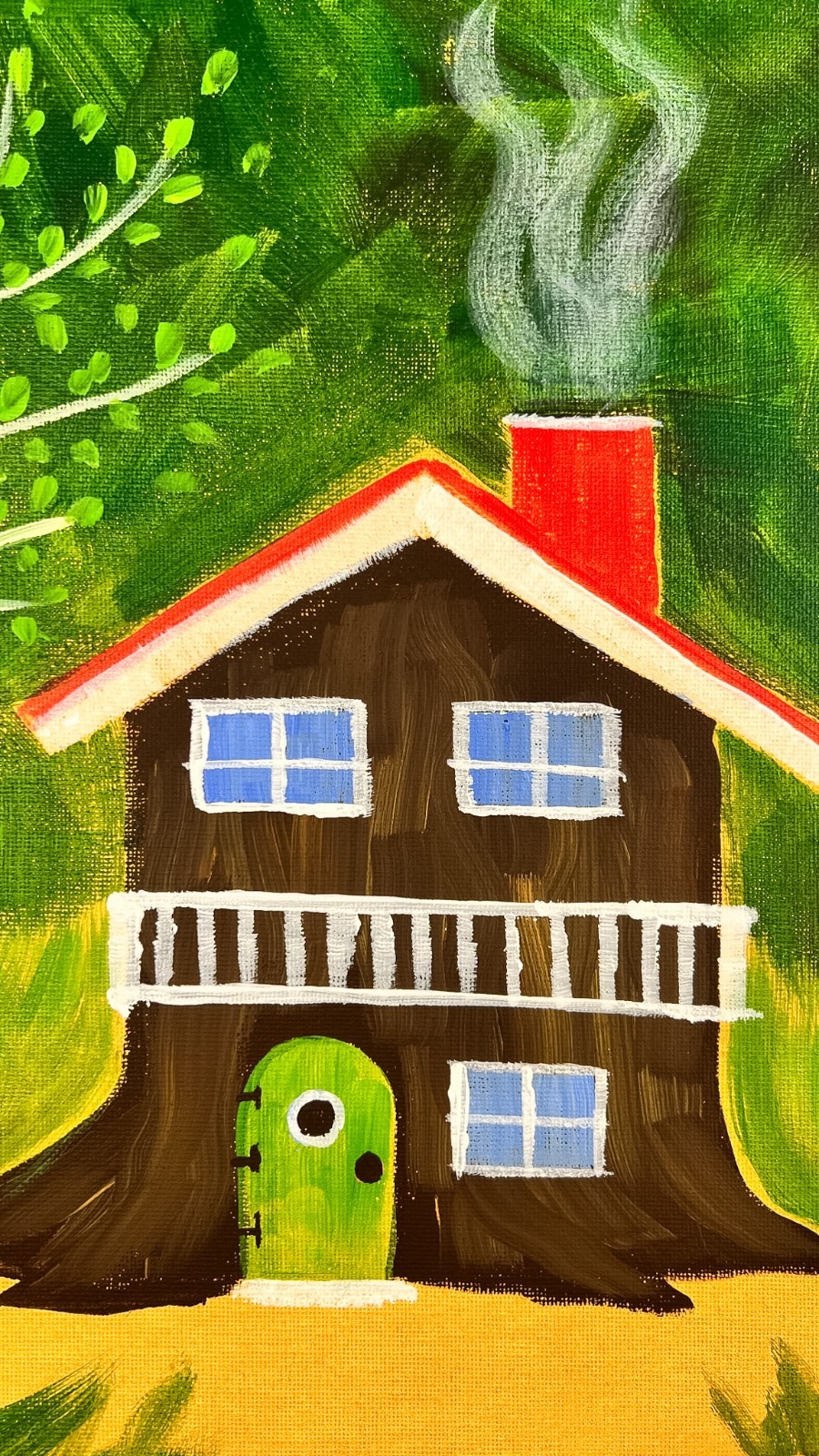 Fairy Cottage Original Fantasy Landscape Folk Art Painting Cottagecore SRA 12×12
