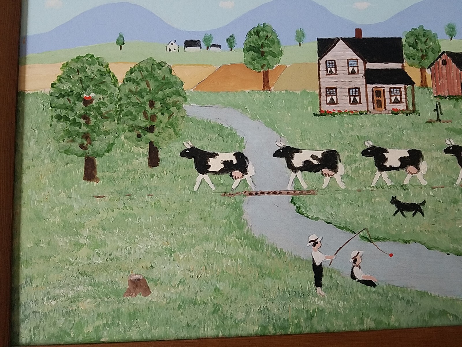 Harold Everett Bayer, Toldeo Ohio painting primitive folk farm landscape cows