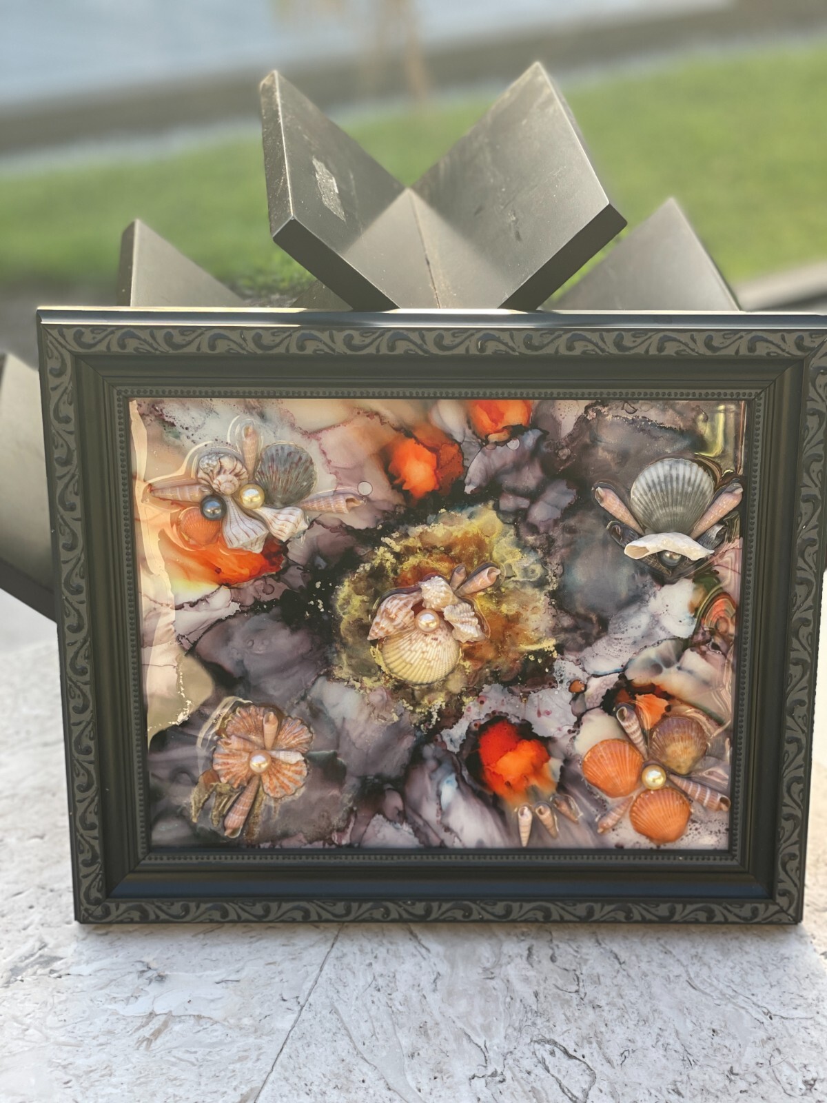 Dark Waters Resin and Alcohol Ink Piece by Lori Bobay