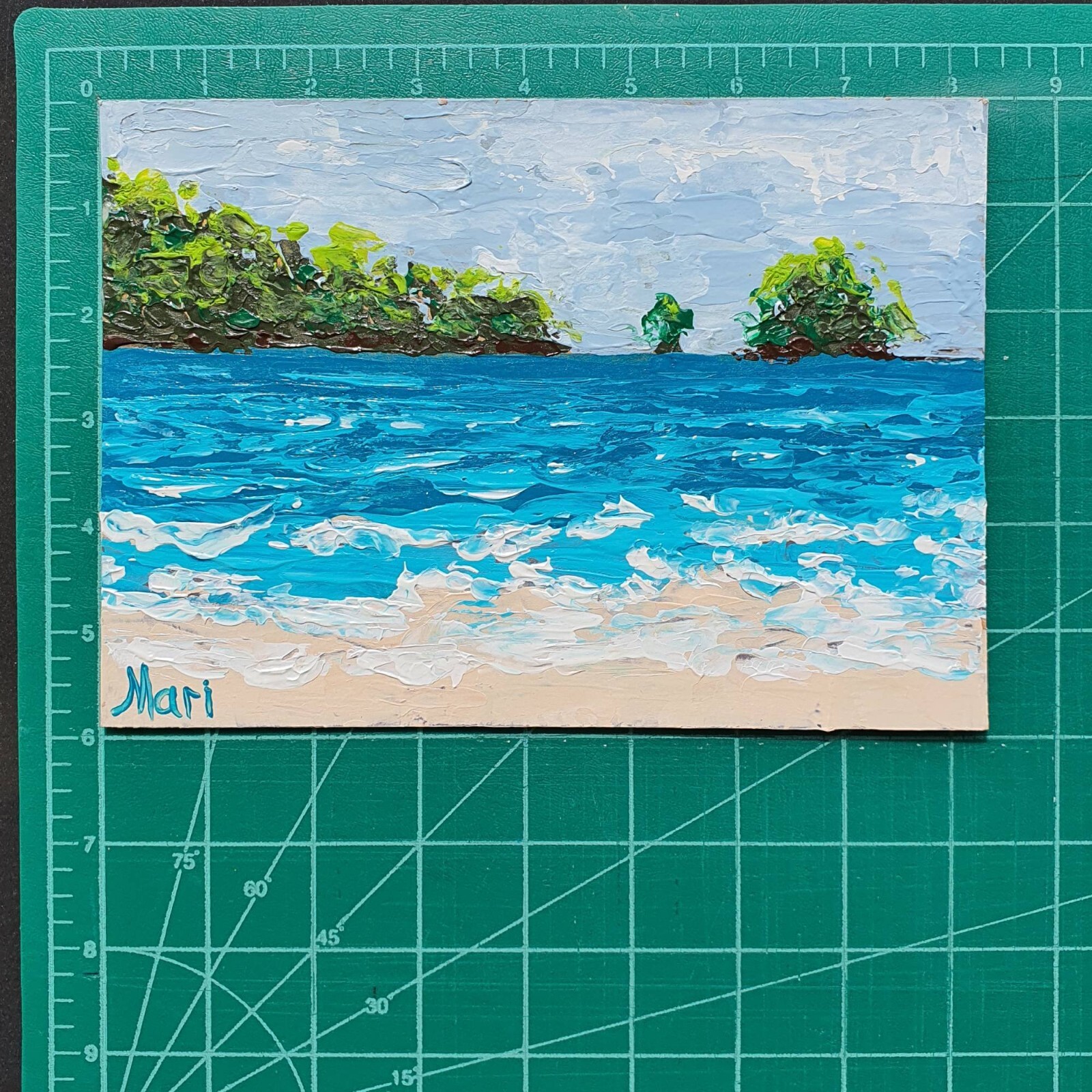 Seascape Painting Ocean Beach Original Acrylic Art 8×6 Tropical Island Decor