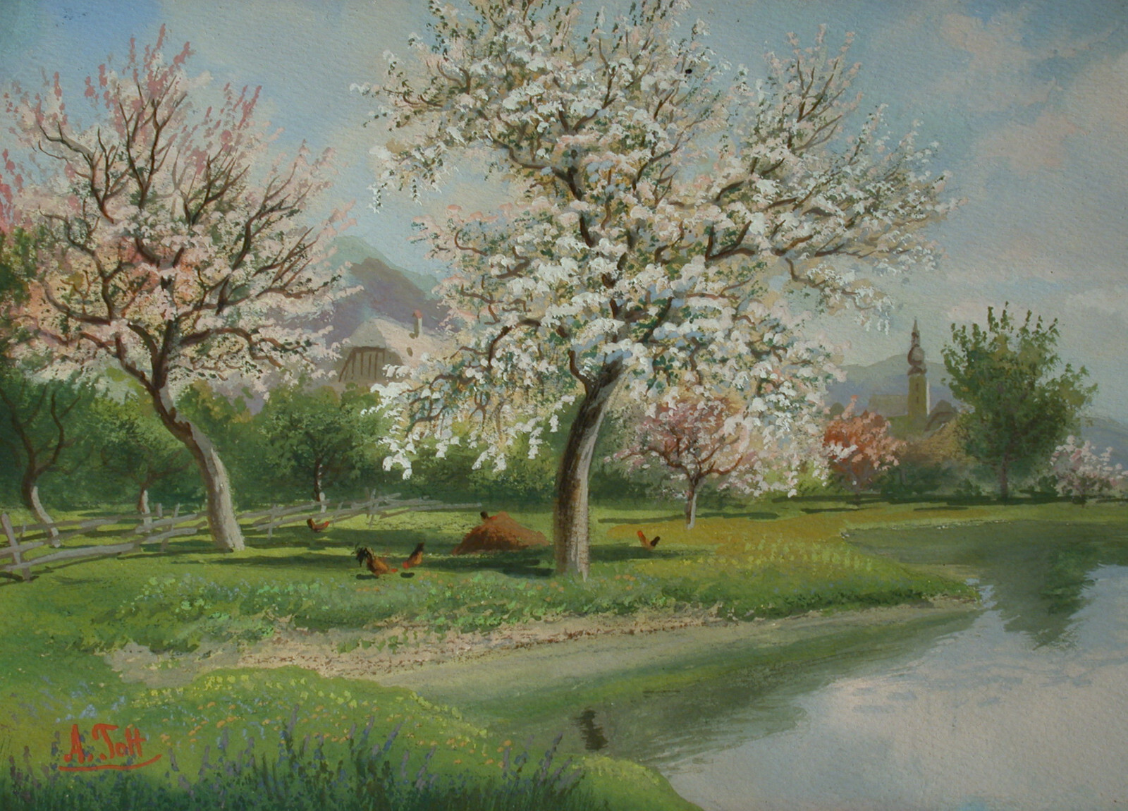 Alois TOTT (1870-1939) Spring Landscape on the Danube Bank.