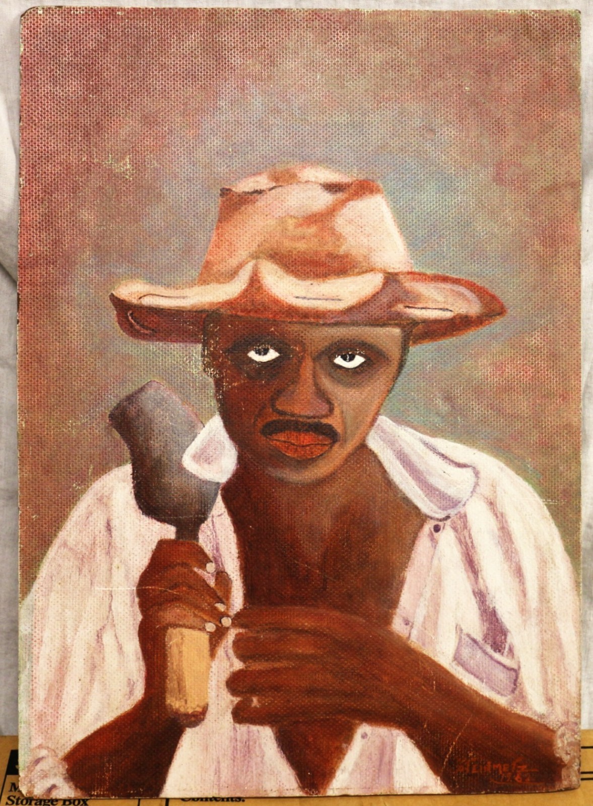 Oil on ArtBoard Signed Steinmetz vernacular Caribbean folk art 13 x 18″