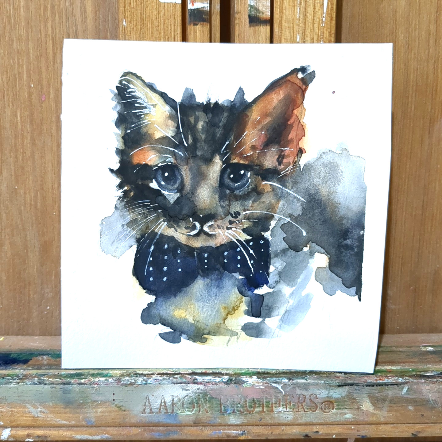 Original Watercolor Painting Distinguish Sweet Cat Portrait 5×5 in by Jake J