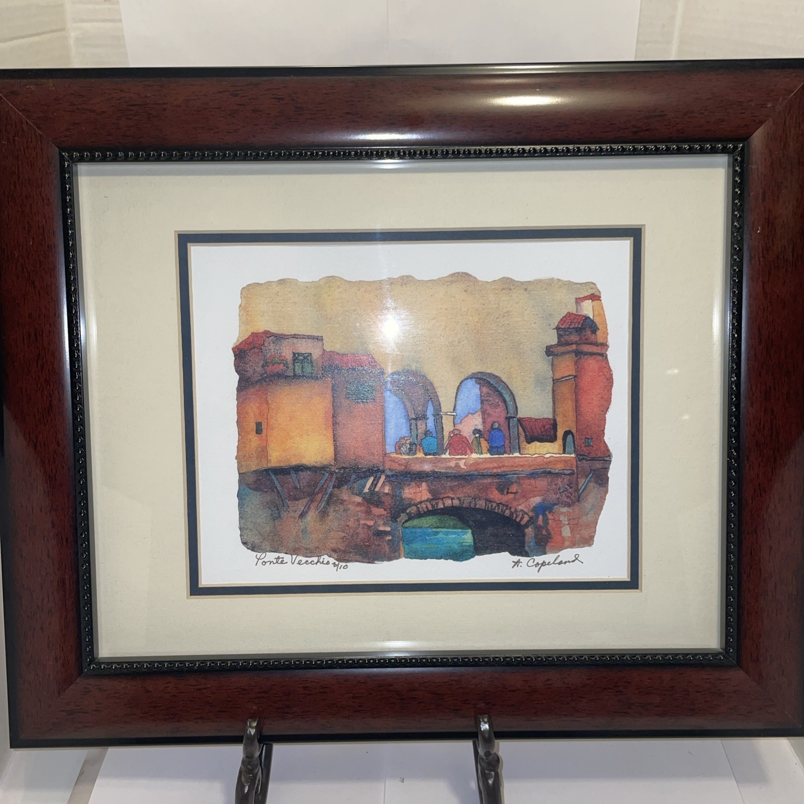 Signed Framed Limited Edition Water Color Painting Pointe Vecchio Bridge, Italy