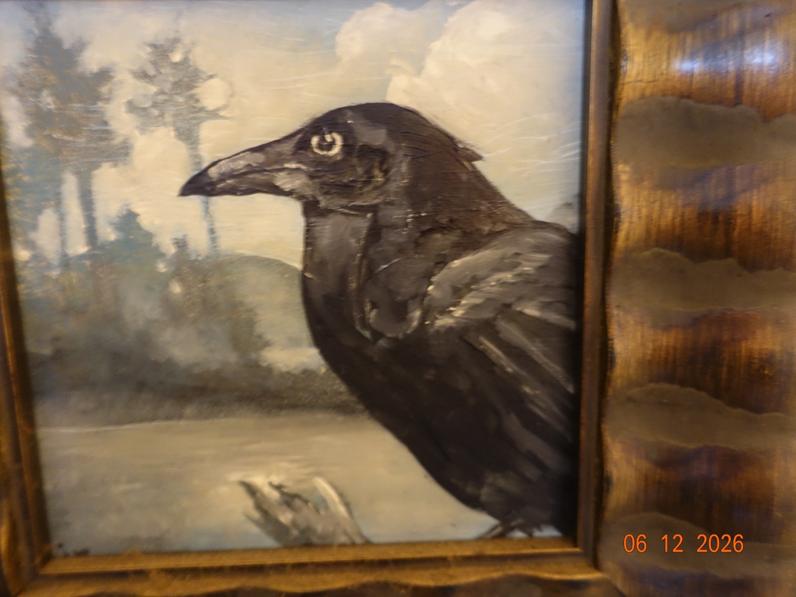 «Crebain» Beautifully Framed, Rare Oil Painting of a Crow, A Spy of Sauraman and
