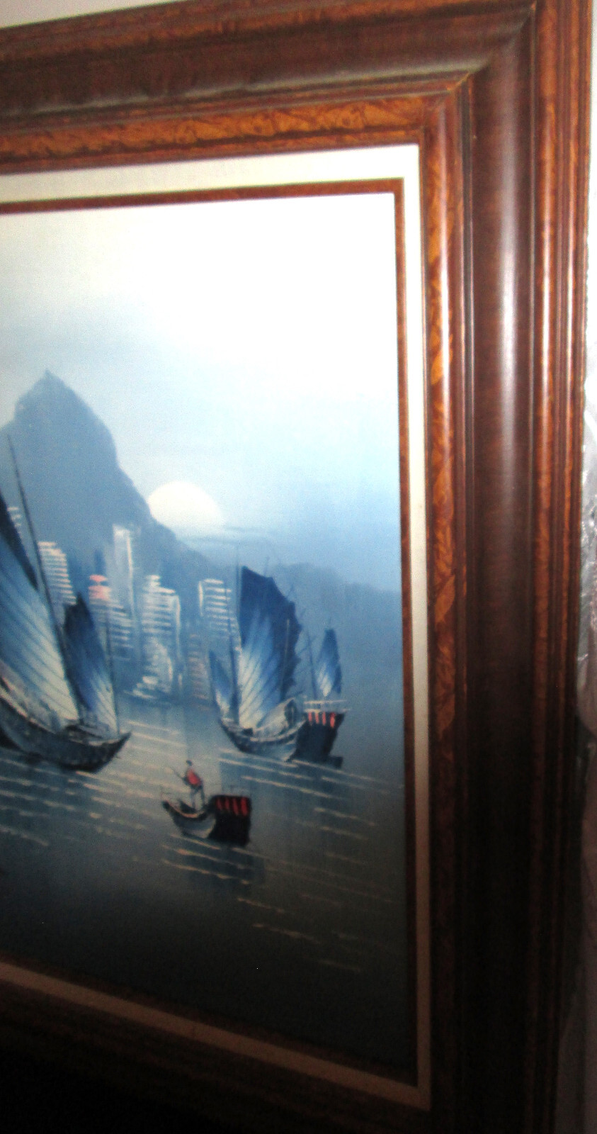 Original 20th Century Vintage Oriental Seascape Boats Oil & Impasto Painting