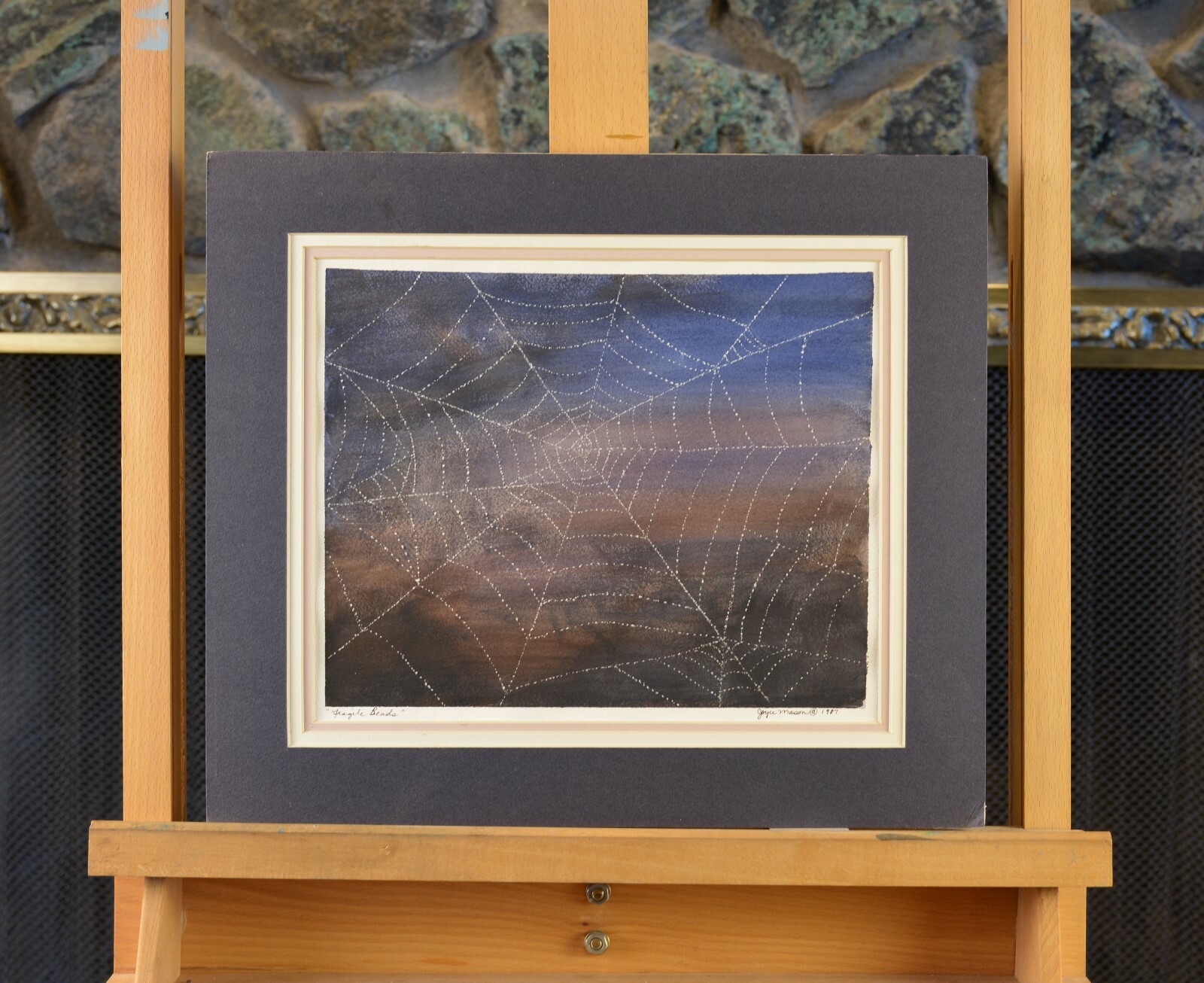 Mixed Media Painting – «Fragile Beads» Spiderweb – Joyce Mason – 1987