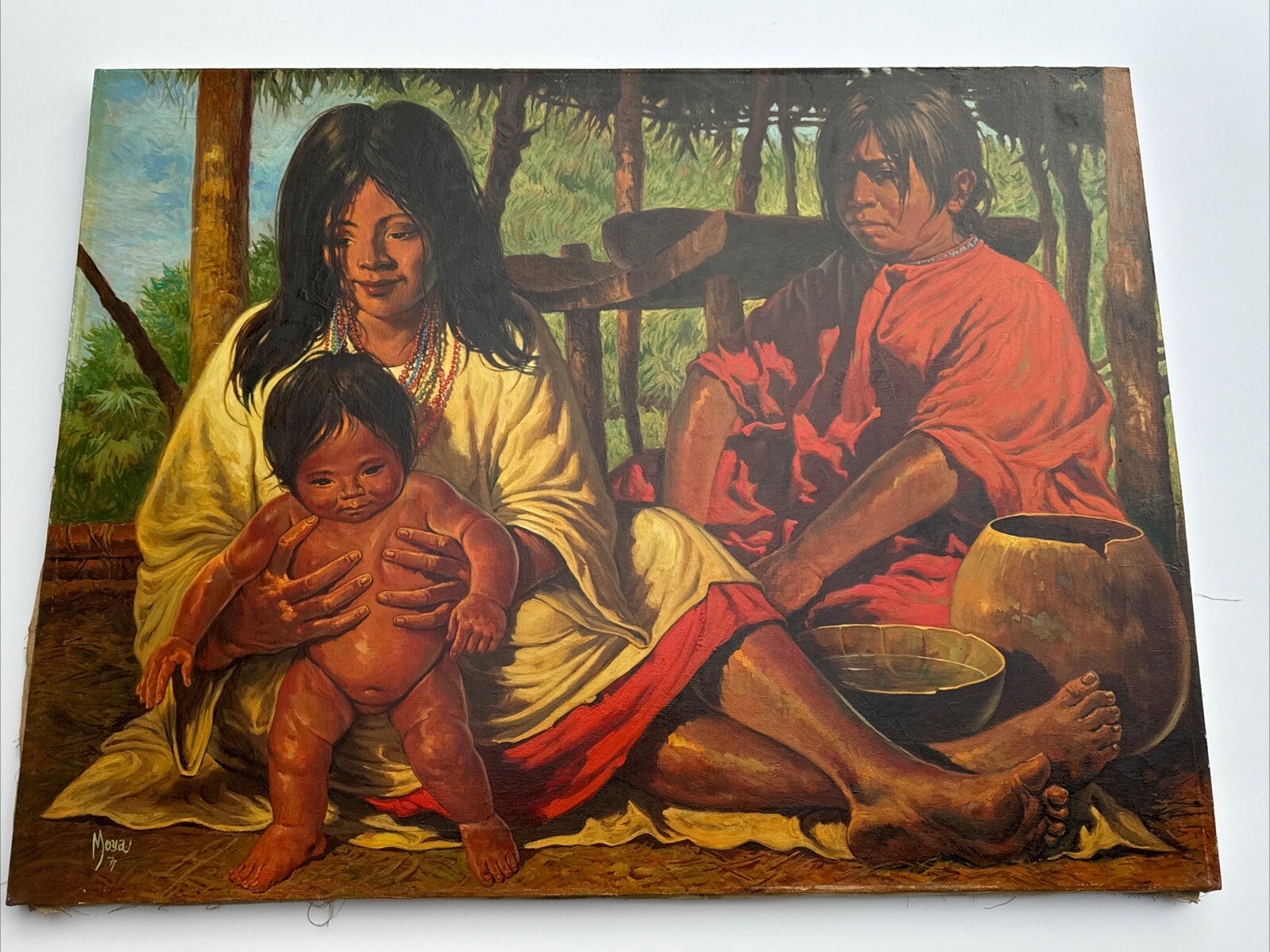 ROBERTA MOYA PAINTING LARGE FINEST PORTRAIT MEXICO FAMILY VINTAGE 1970’S LISTED