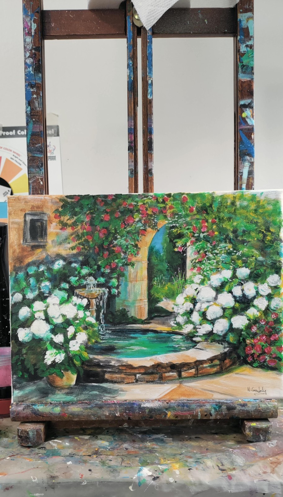 Original Expressionism 9 x 12 Garden Roses Acrylic On Canvas Wall Painting