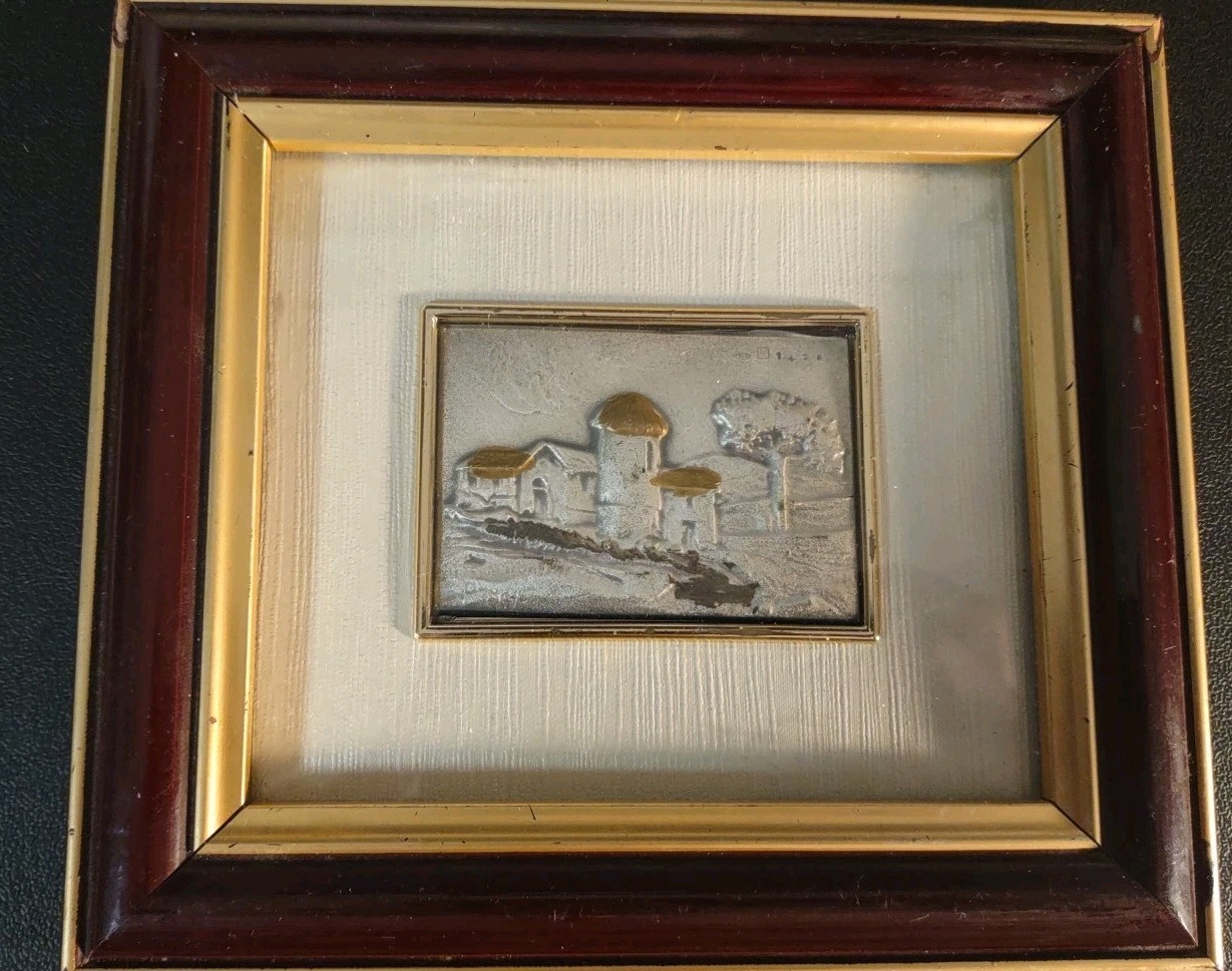 Vintage Sterling Silver 925 Sheet Landscape Painting From Italy, Framed
