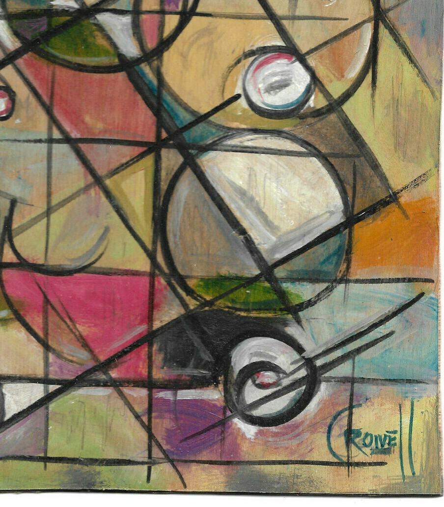 INBETWEEN TIME abstract oil painting 8×10 wood Vintage art WOW signed Crowell