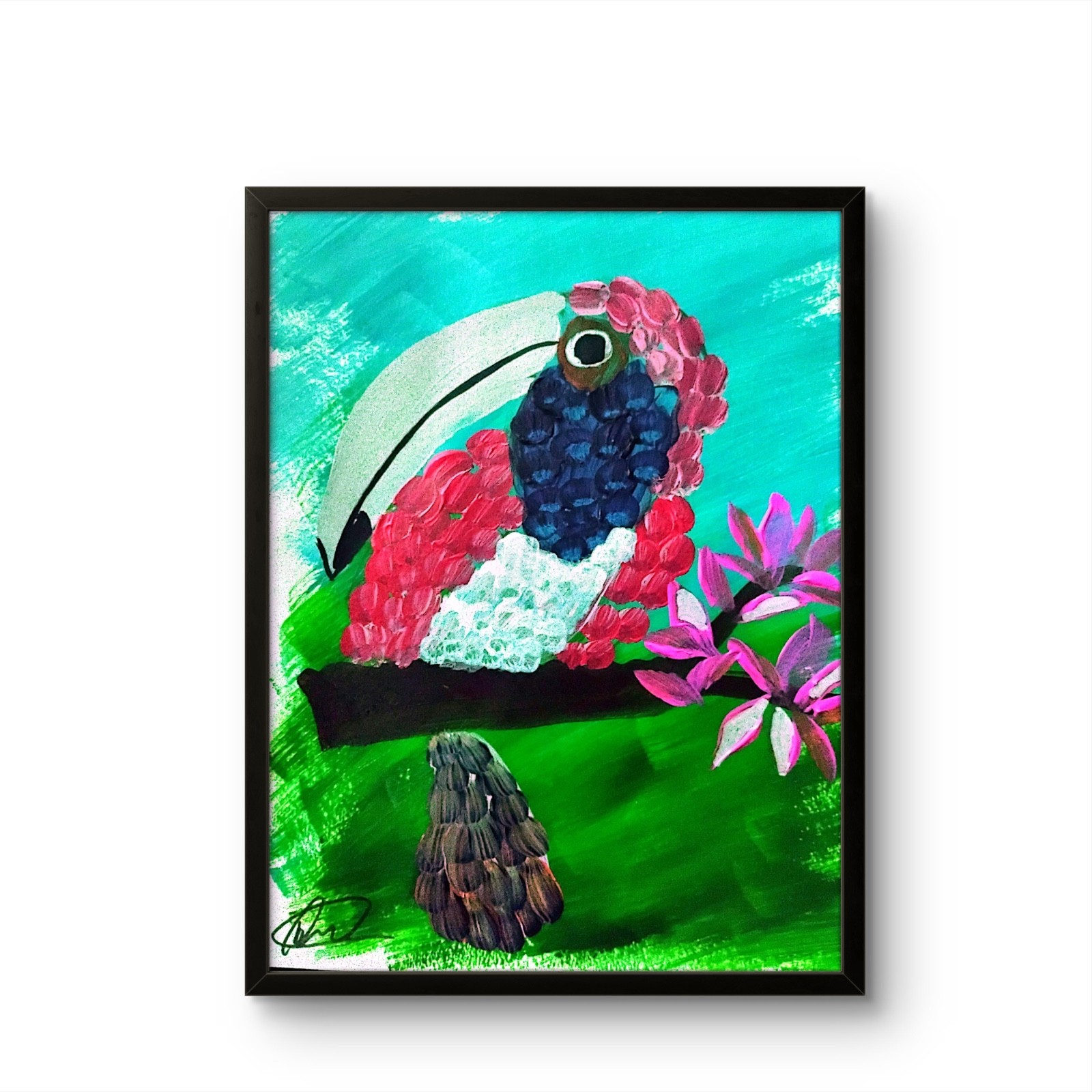 (FRAMED) Original art 14 X 11 Mixed Media Colorful Modern Art Acrylic Painting