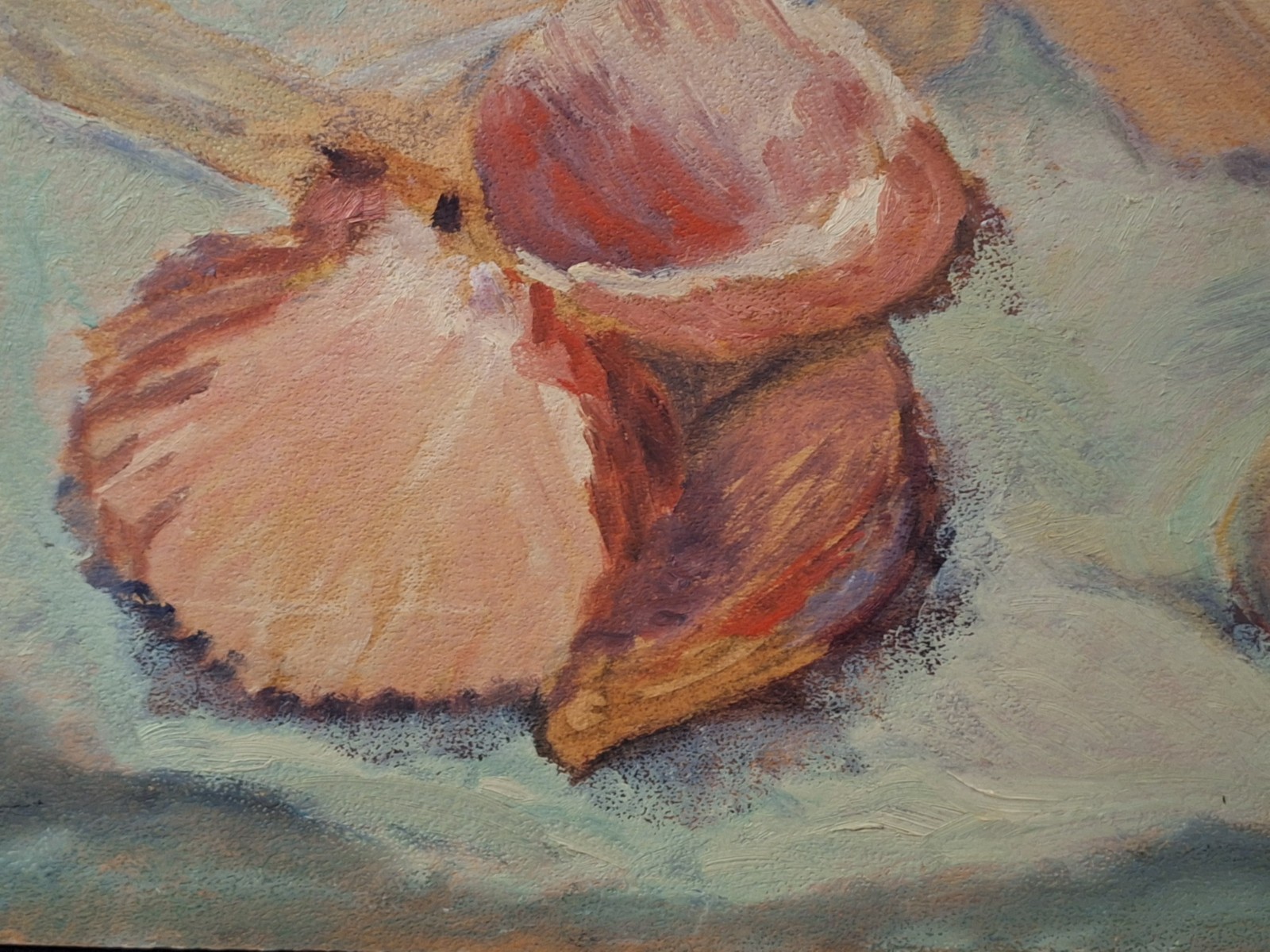 Original Seashell Impressionist Still Life Painting 16×20″ unframed
