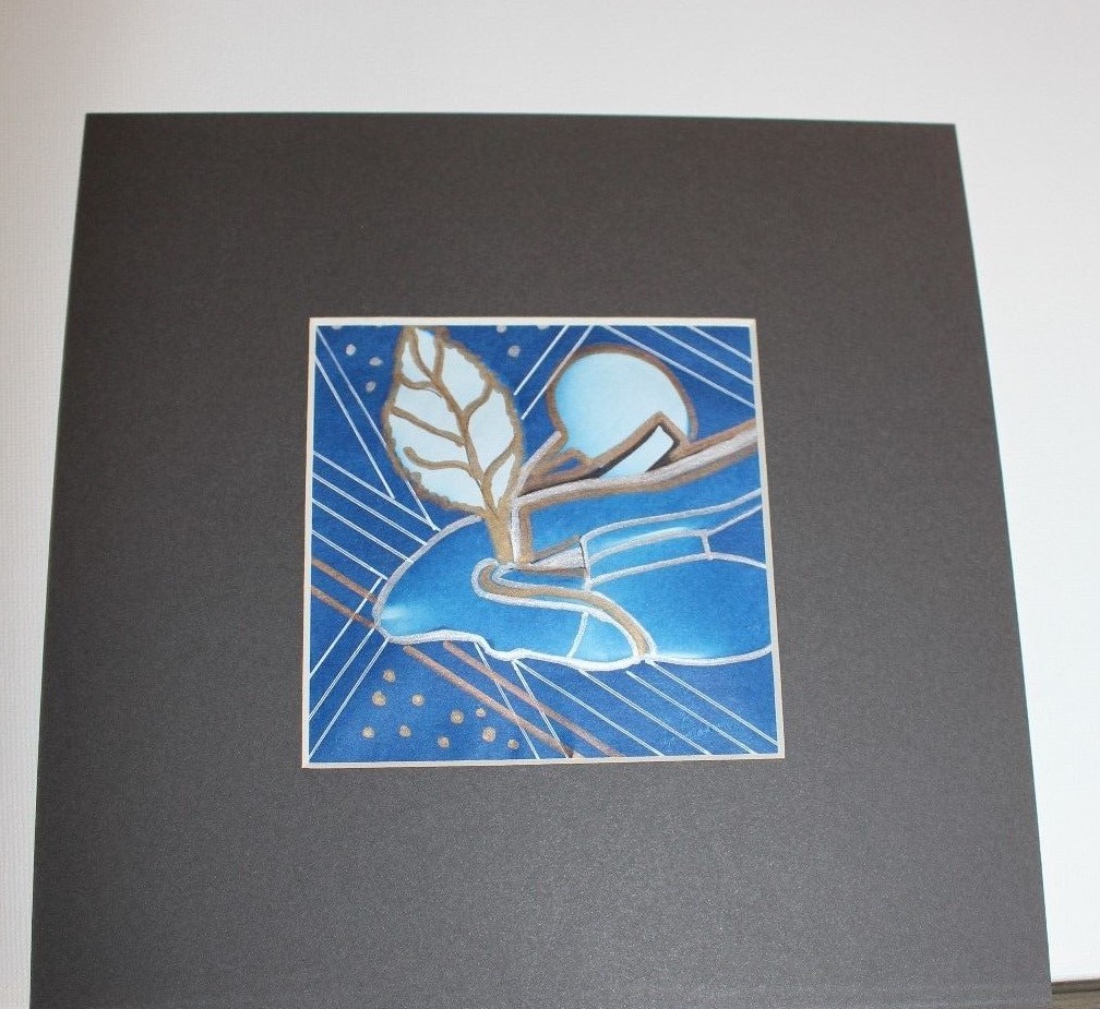 «Leaf & Mirror» – Ink Painting Sun Paper 4″X4″ – 8″X8″ Pro Beveled Mat