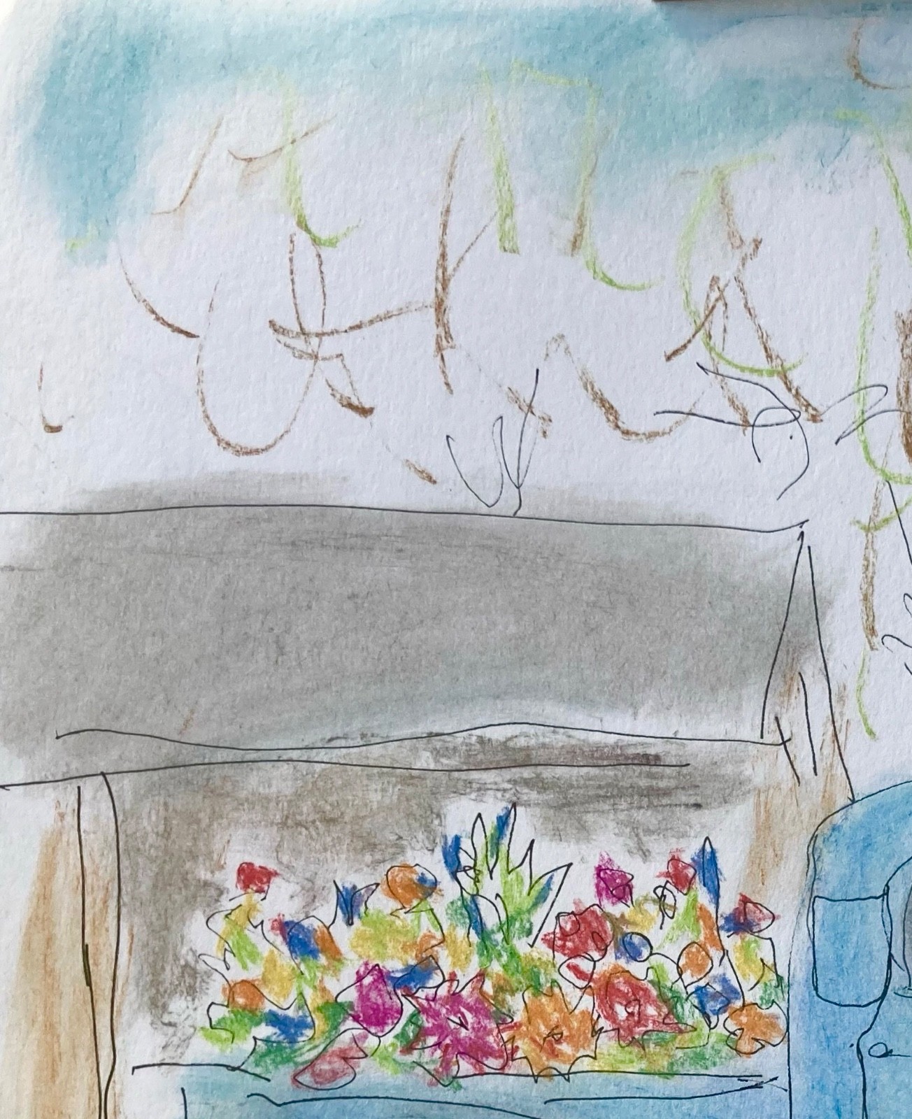 Original Mixed Media Retro Wall Art 11×14 Flowers Pickup Truck, Holly Hammond