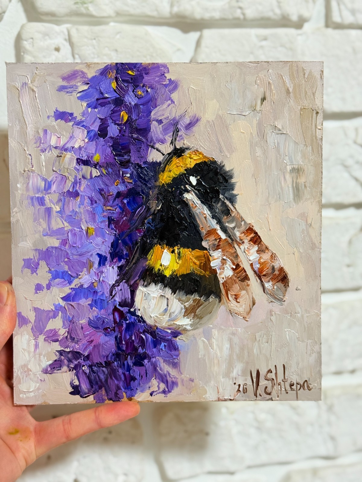 Original Painting Bumblebee Honey Bee Impasto Flower Oil Painting Signed Art