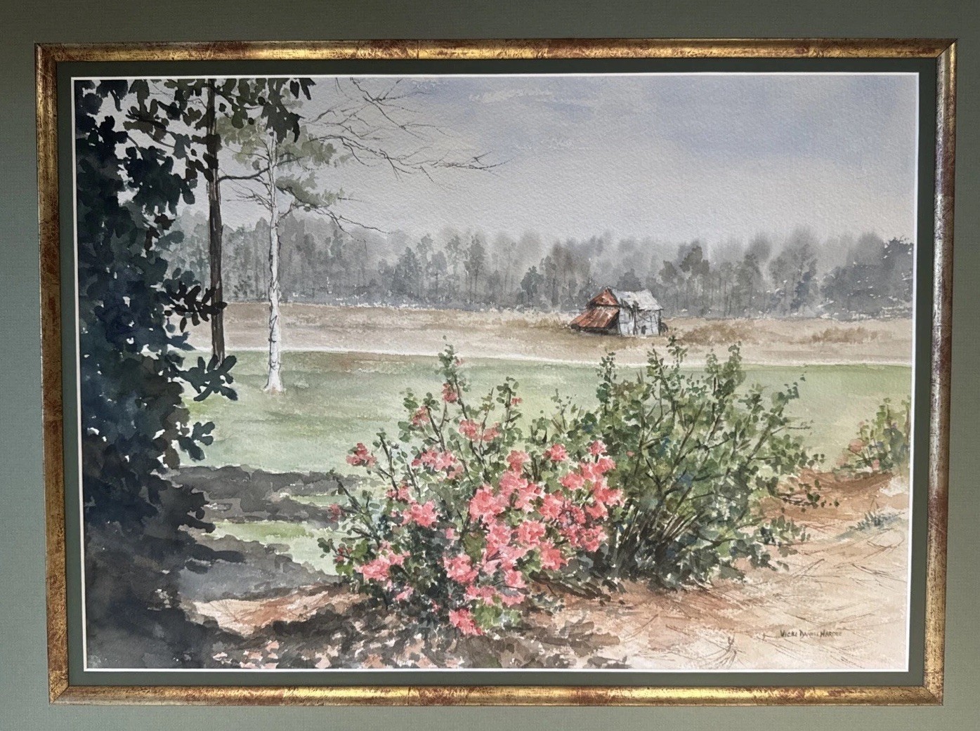Vicki Daniel Hardee Watercolor Painting Landscape Signed Vintage Framed