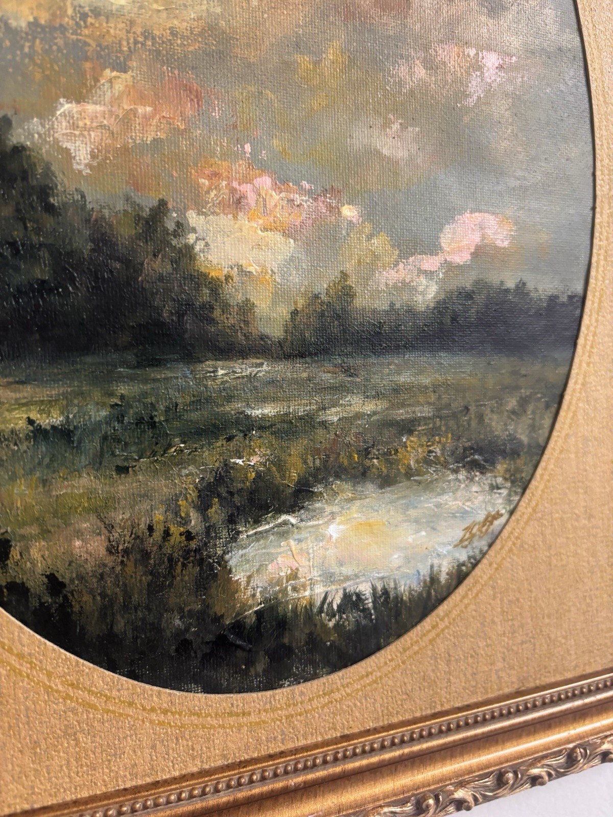 ORIGINAL Hand Painted Moody Landscape Painting In Vintage Frame, Signed 13×16