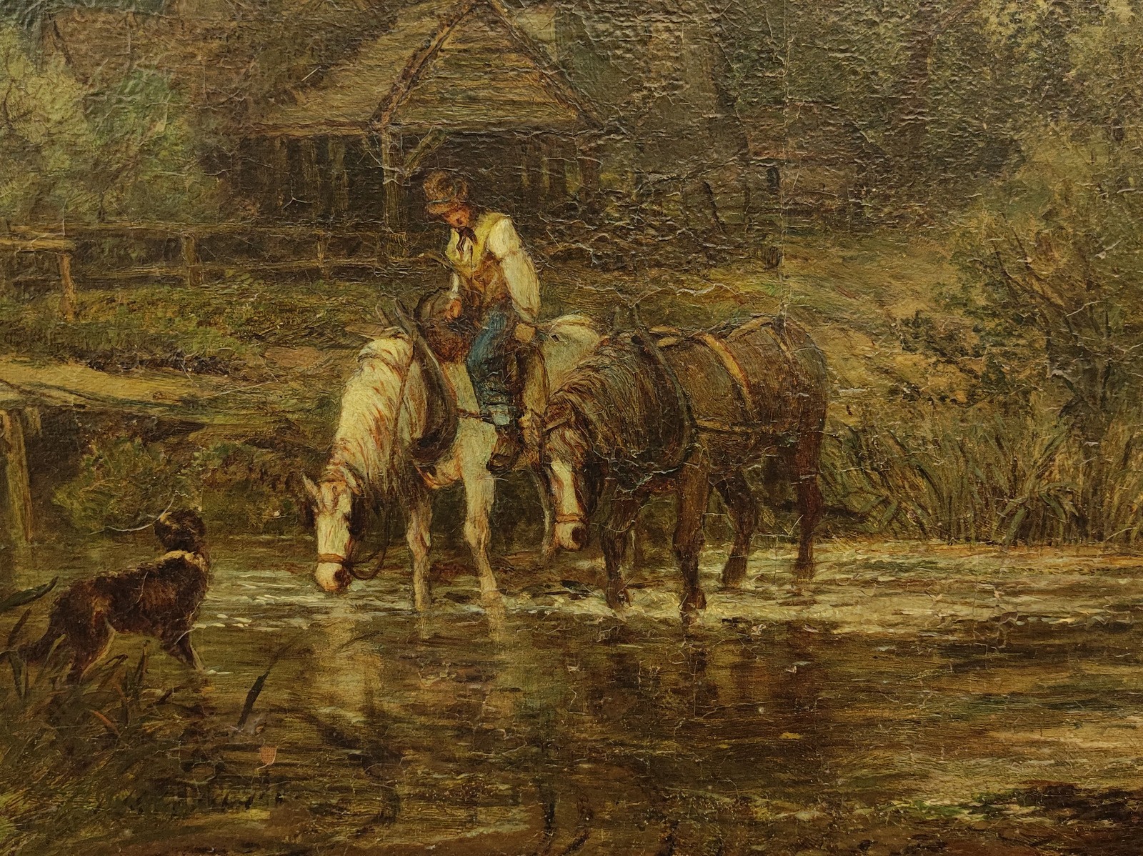 SIGNED 19TH CENTURY LARGE ORIGINAL OIL PAINTING ENGLISH PASTORAL LANDSCAPE