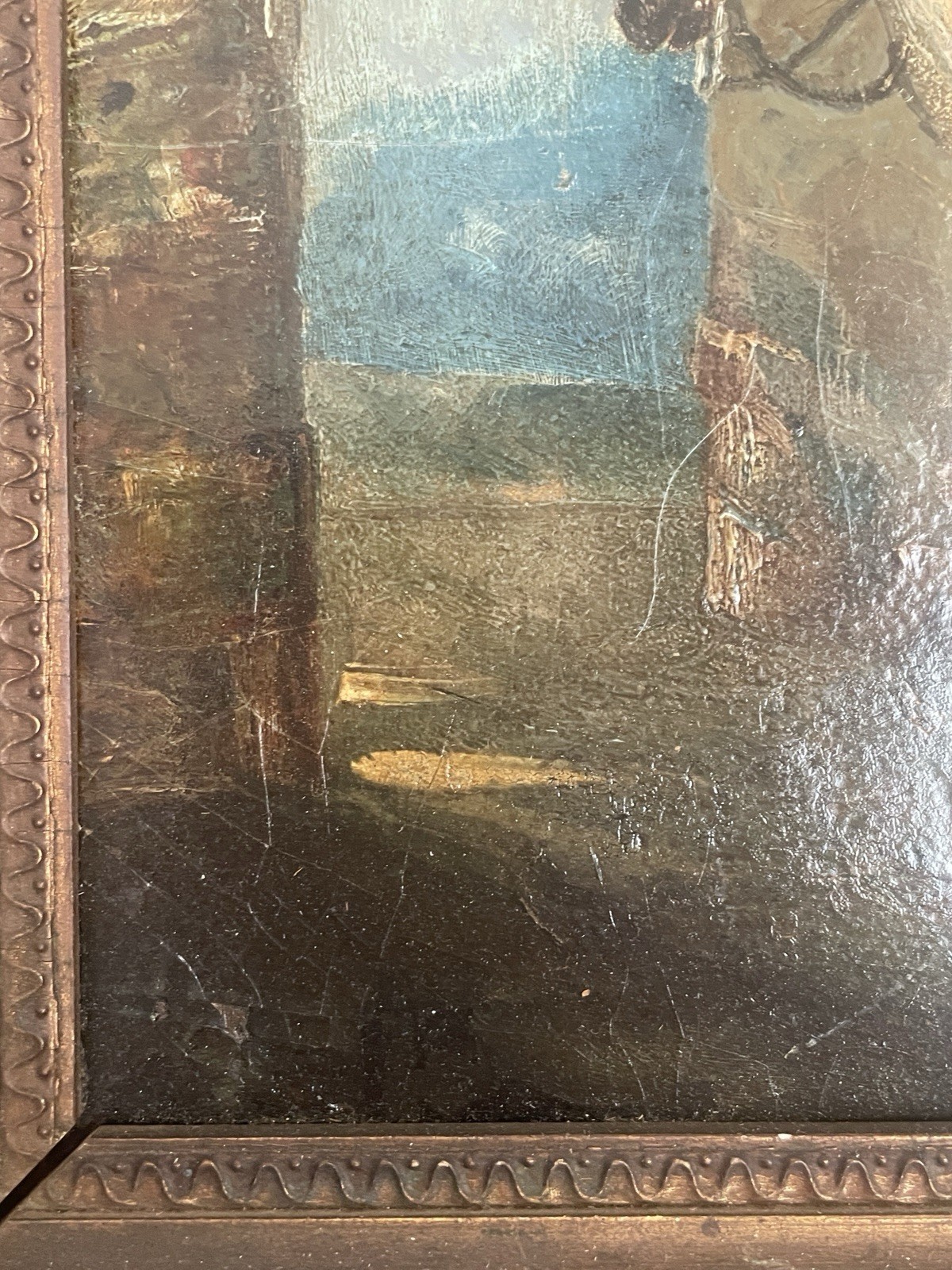 Antique 19th Century Oil Painting French School Equestrian Wood Frame~18”x 14”