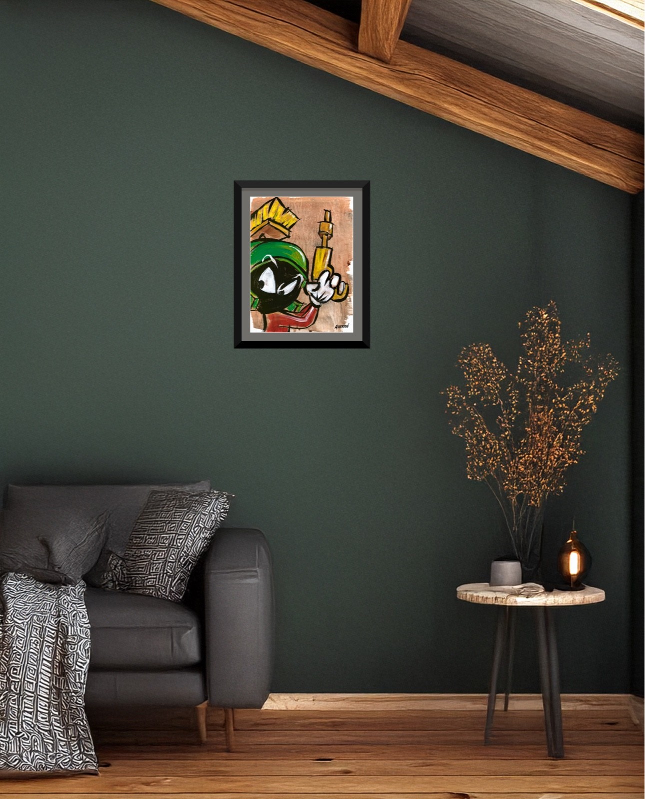 Atherton 9×12 Original Pop Art Martian Character Painting «Agent Marvin» signed