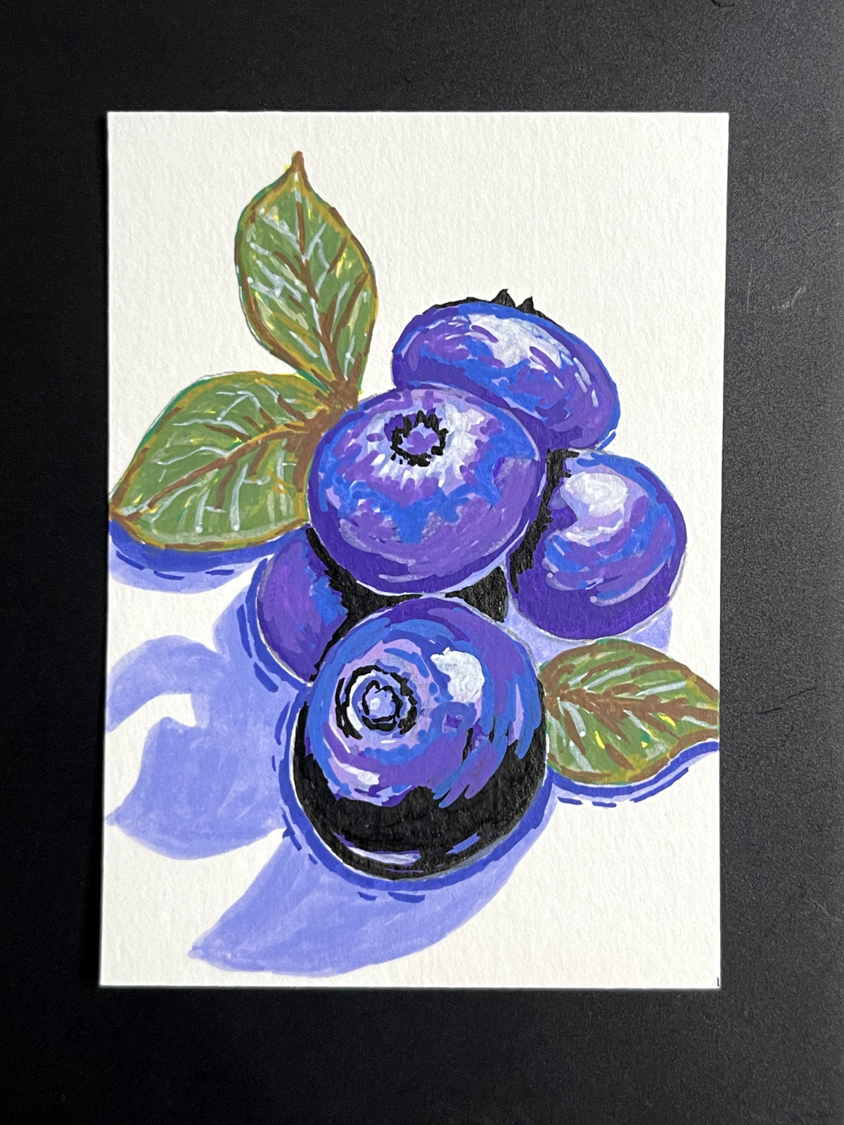 ACEO Original, Abstract Fruit Blackberry, Mini Art Painting, by Annibbie