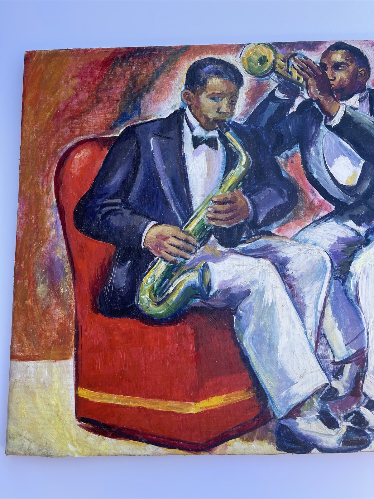 Jo Cain PAINTING ANTIQUE WPA Black Americana Large Mural Study Jazz Portrait Oil