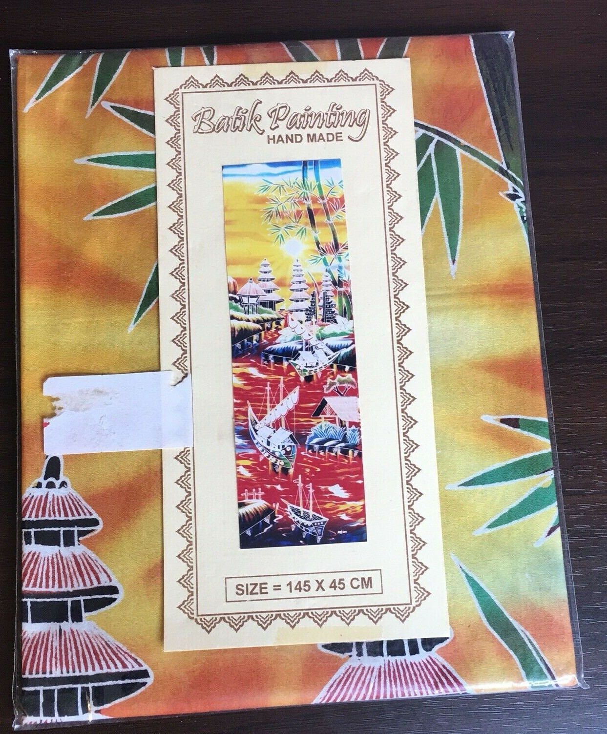 Batik Painting Hand Made Size 145 x 45 cm Oriental River Village Fishing Scene