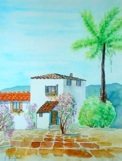 Landscape RAINBOW STYLE Aceo Print Print 9×6.4cm Hacienda in Spain