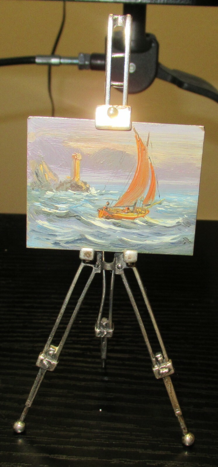 SAVERIO TADDEI DIPINTO A MANO ORIGINAL OIL ON STERLING SILVER PAINTING & EASEL