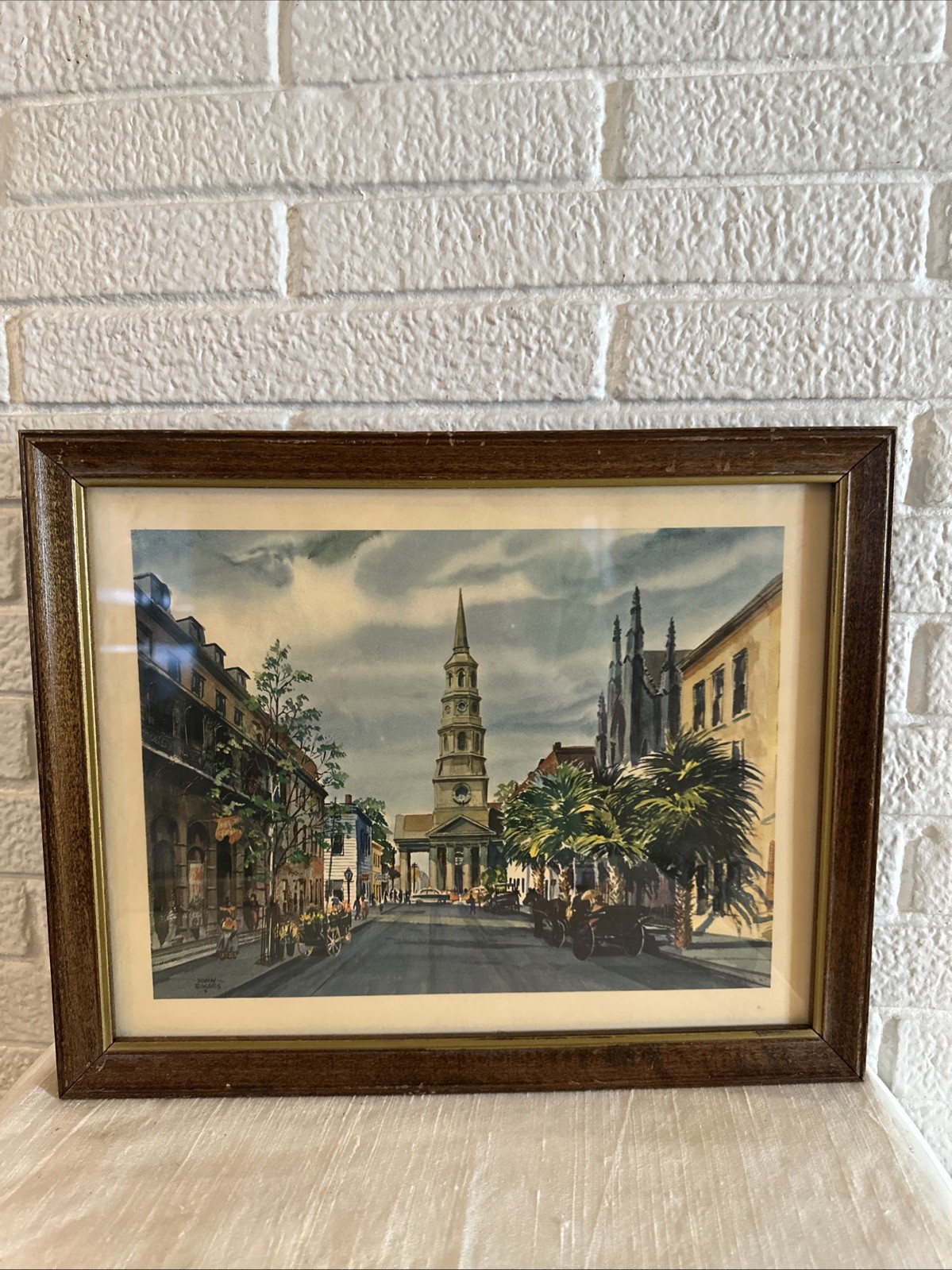 Vintage FRAMED John Rogers Print New Orleans Watercolor LITHO 12×15
