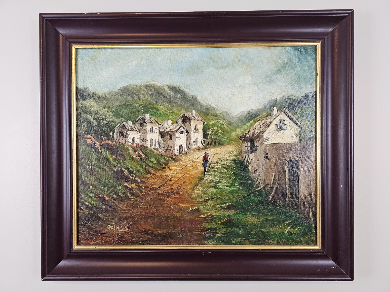 Vintage Original Signed Quiros Oil Painting 26.5×23 Framed Landscape Art