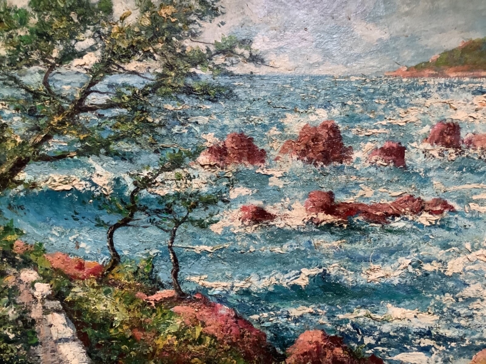 Eugene C. LAMBERT (1871-1948) – Oil on Canvas – Seascape Rough Sea Rocky Coast