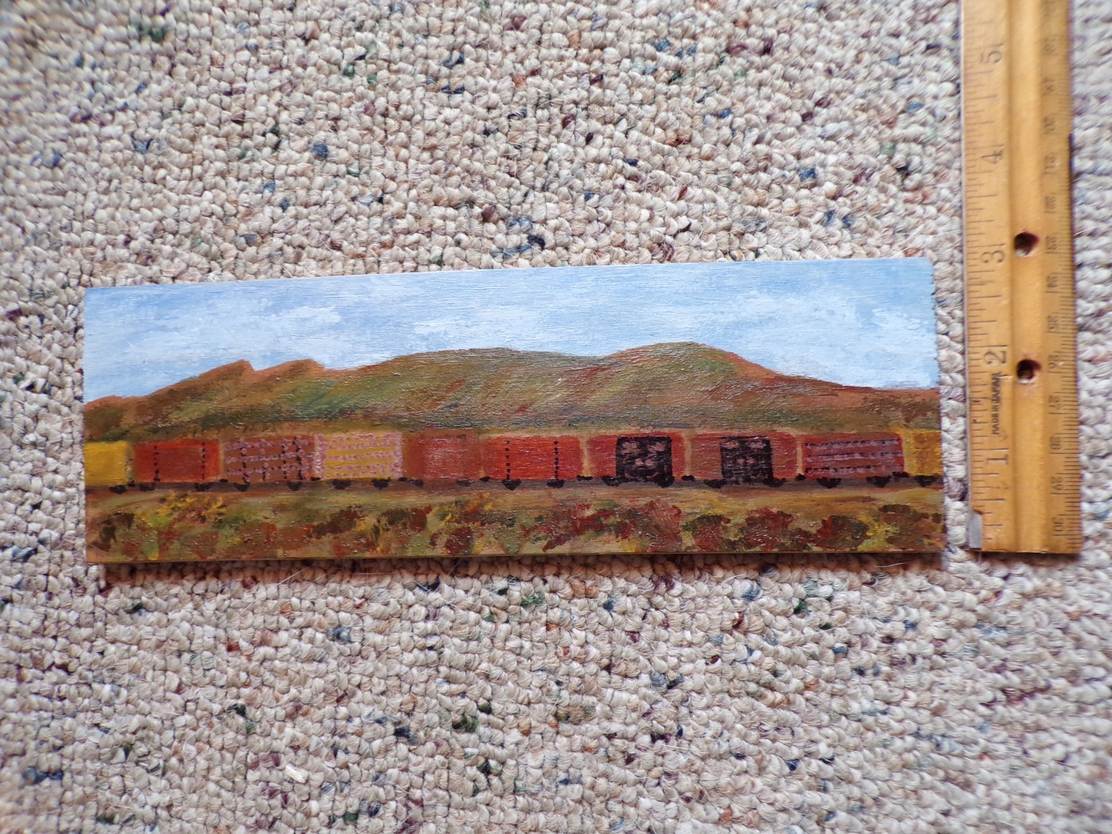 Desert Train Painting Original Art Acrylic on Wood One of a Kind 3 x 9