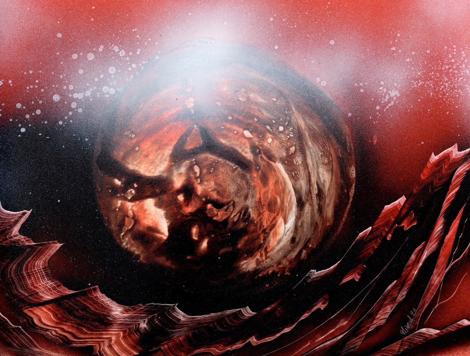 Cosmic Space Scene Artwork in Salmon to Brown color by Artist Jason Girard.