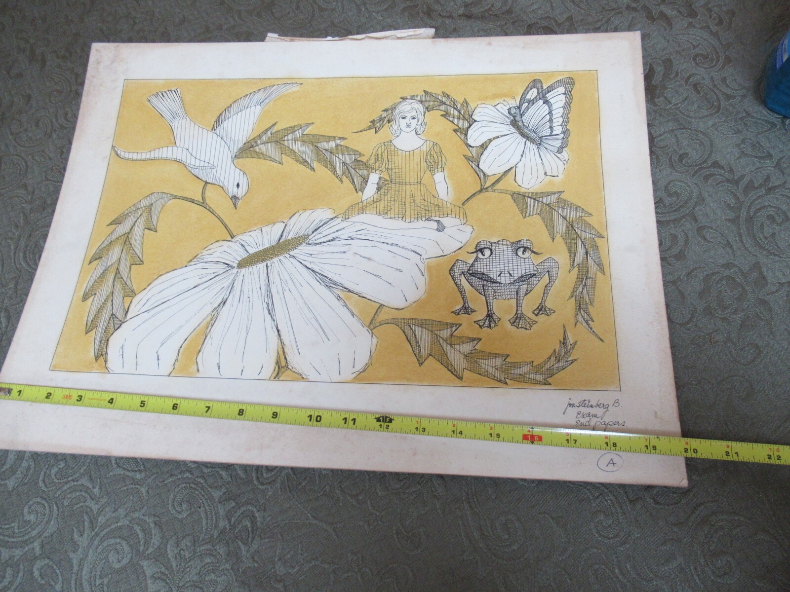 Original signed illustration Thumbellina Jon E Steinberg yellow black white