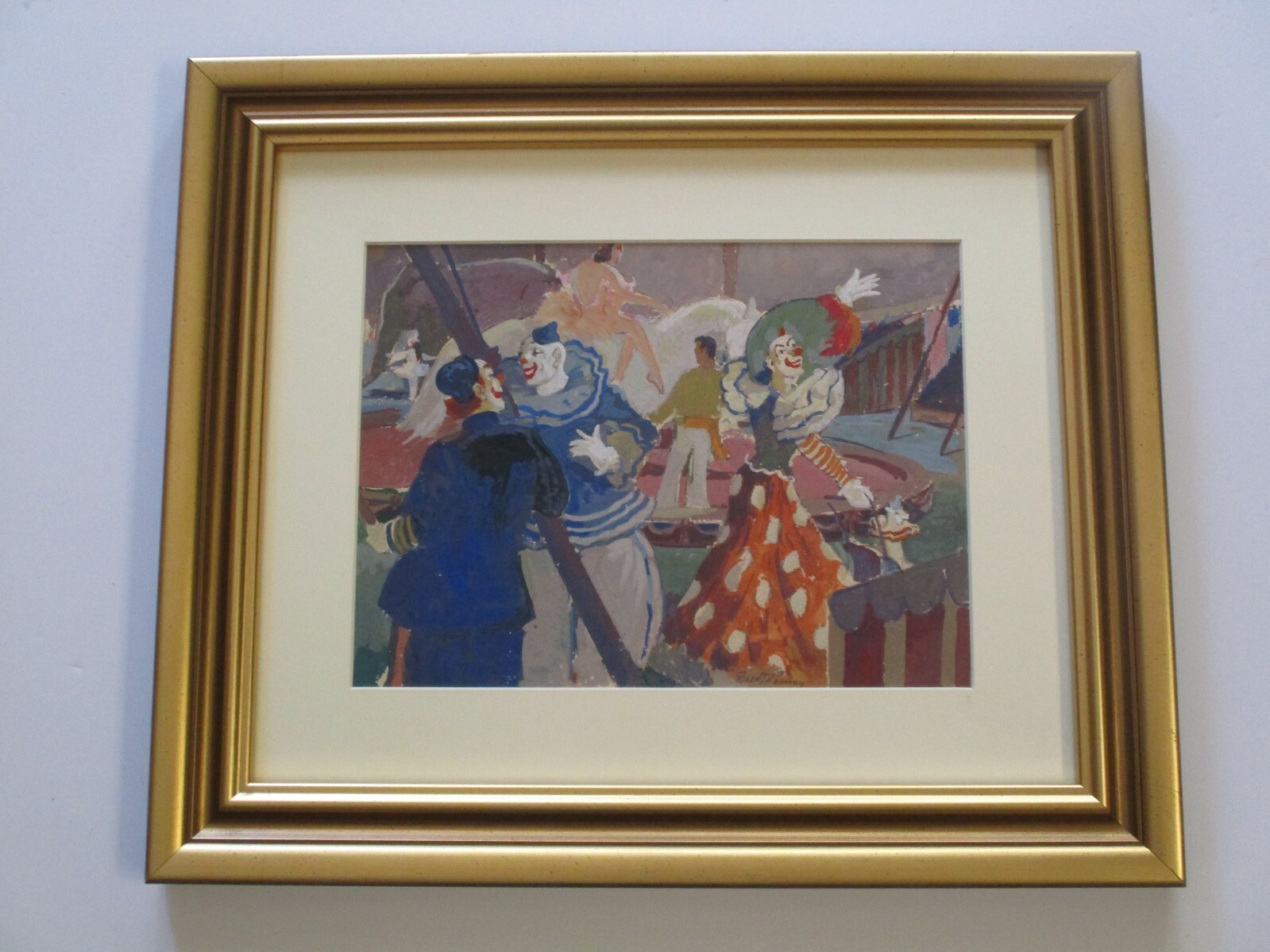 VINTAGE ANTIQUE CIRCUS PAINTING AMERICAN AMERICANA PORTRAIT PERFORMERS CLOWNS